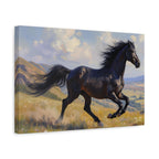 Running Black Stallion Wall Art - Horse Painting - Stretched Canvas