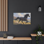 Running Black Stallion Wall Art - Horse Painting - Stretched Canvas