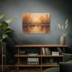 Autumn at the lake with rowboats Wall Art - Stretched Canvas