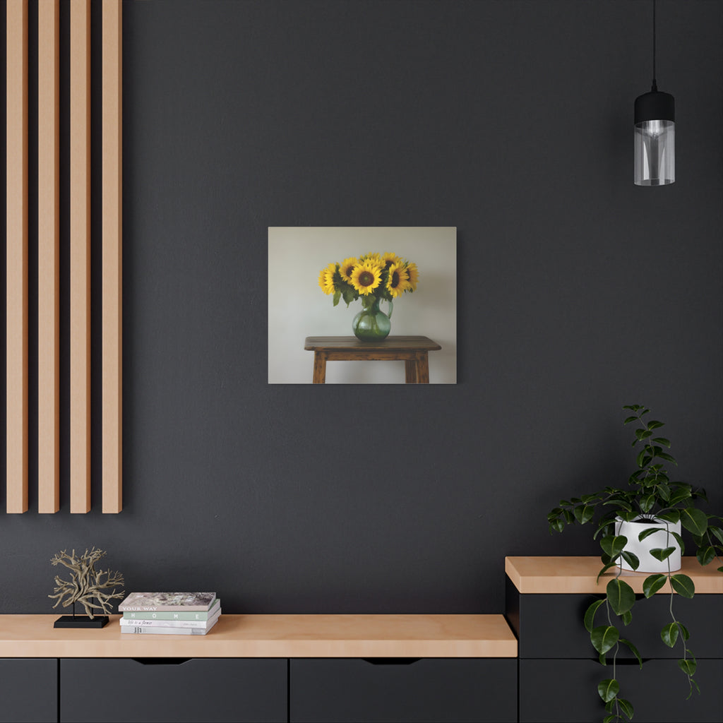 Sunflowers in Green Pitcher Wall Art - Stretched Canvas