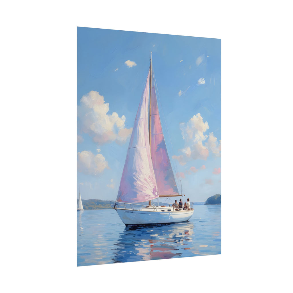 Sailing boat on calm water with pink accents - Poster