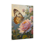 Butterfly on Pink Rose Wall Art - Poster