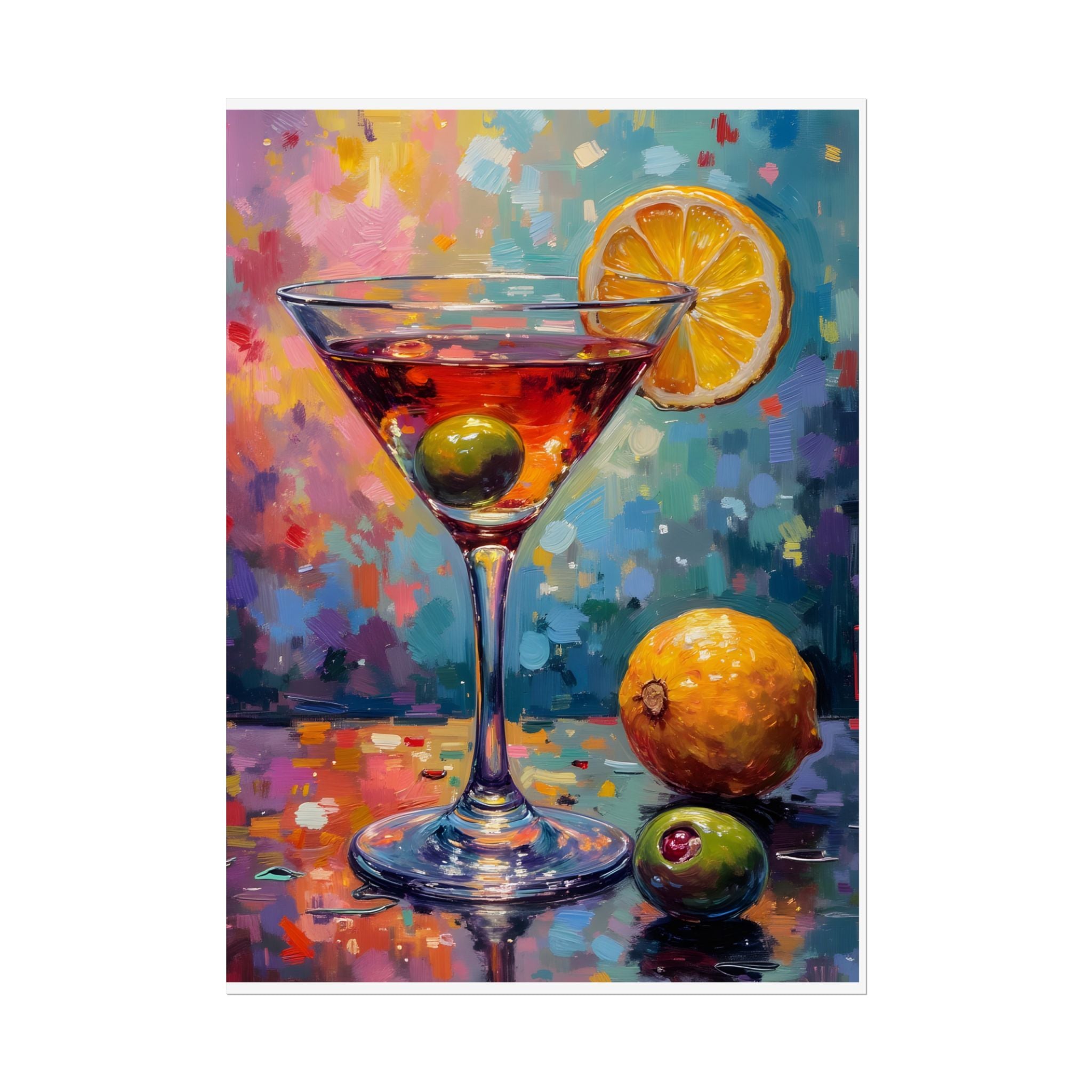 Colorful martini glass with lemon and olive Wall Art - Poster