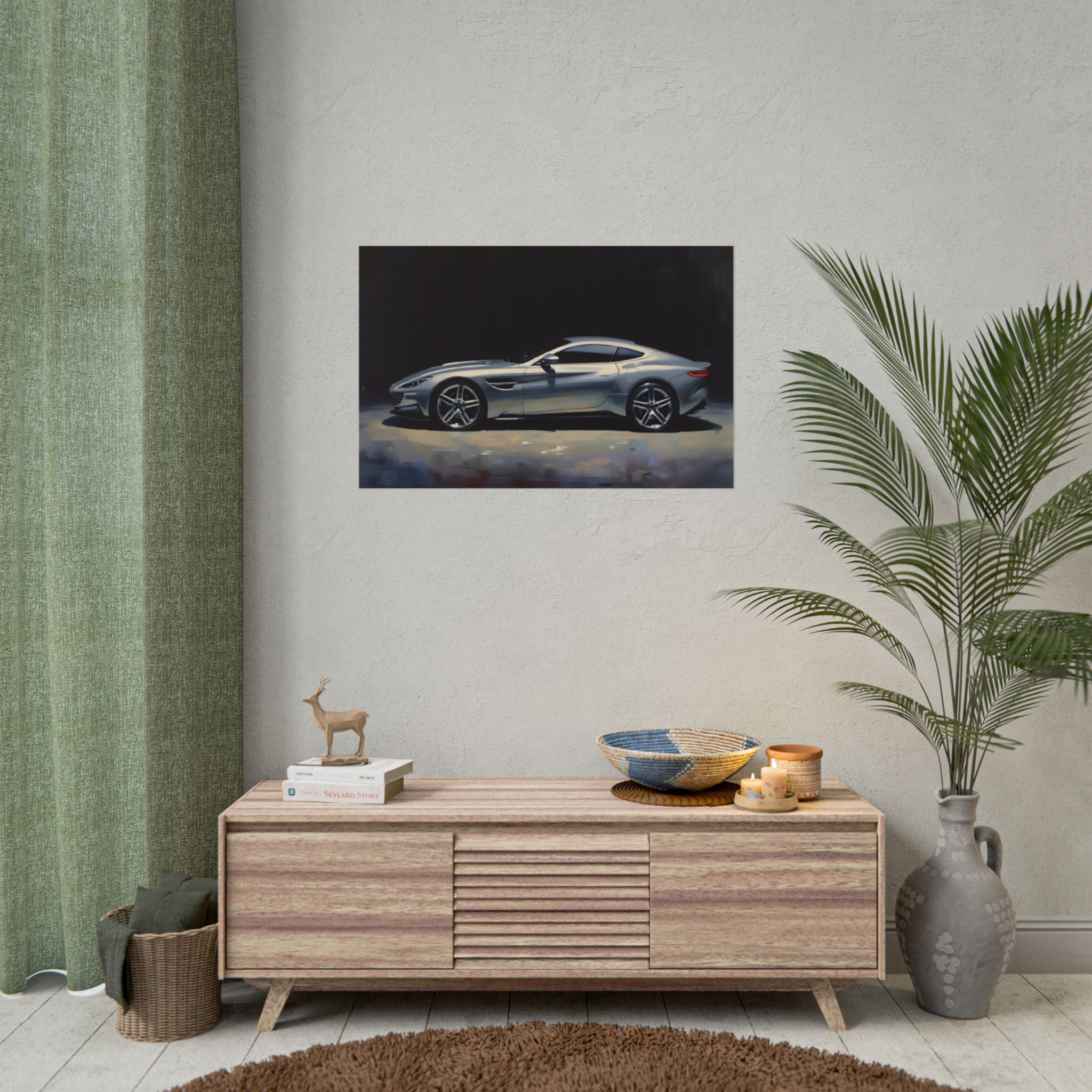 Sports Car Poster - Silver GT Automotive Art Print (Rolled Poster)