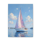 Sailing boat on calm water with pink accents Wall Art - Stretched Canvas
