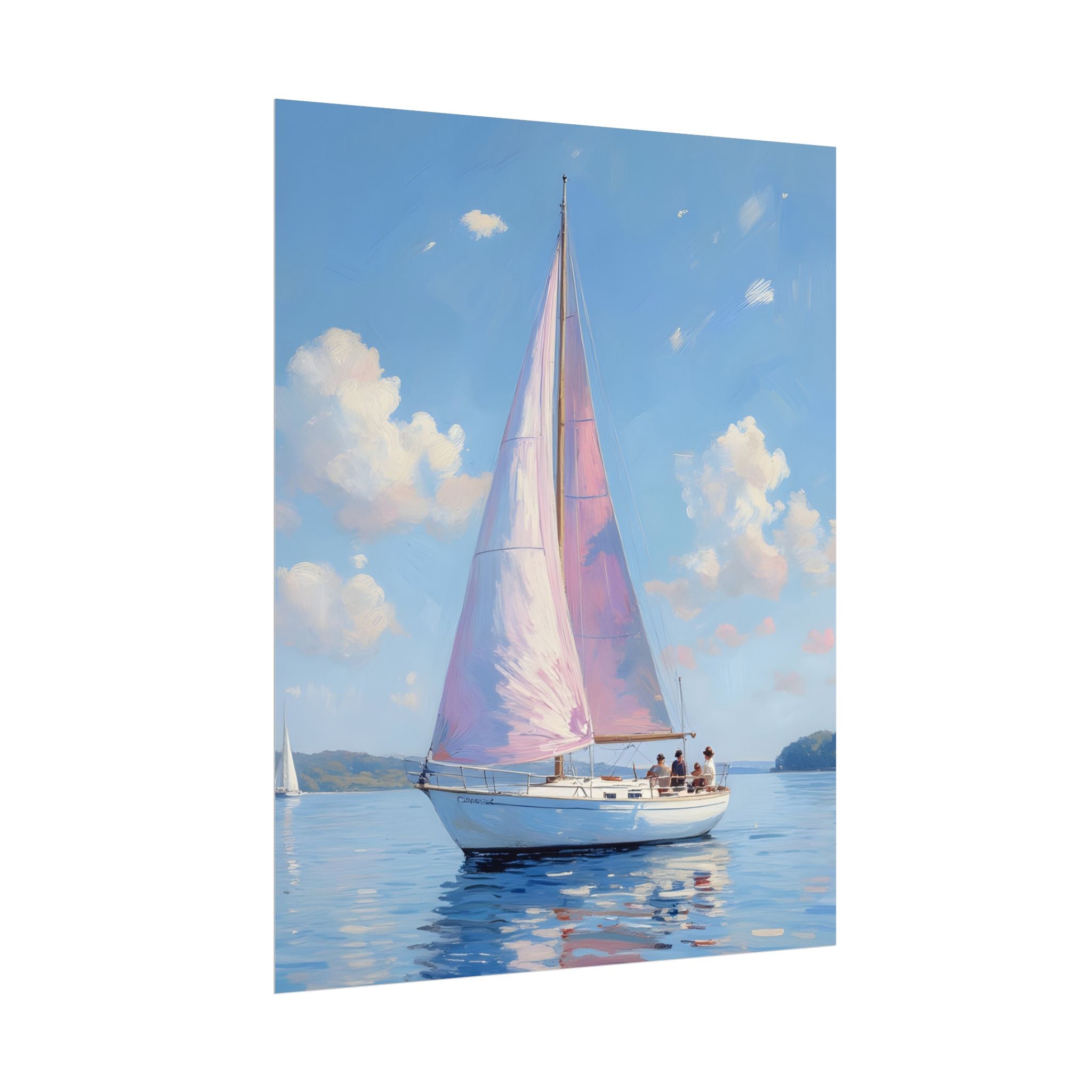 Sailing boat on calm water with pink accents - Poster