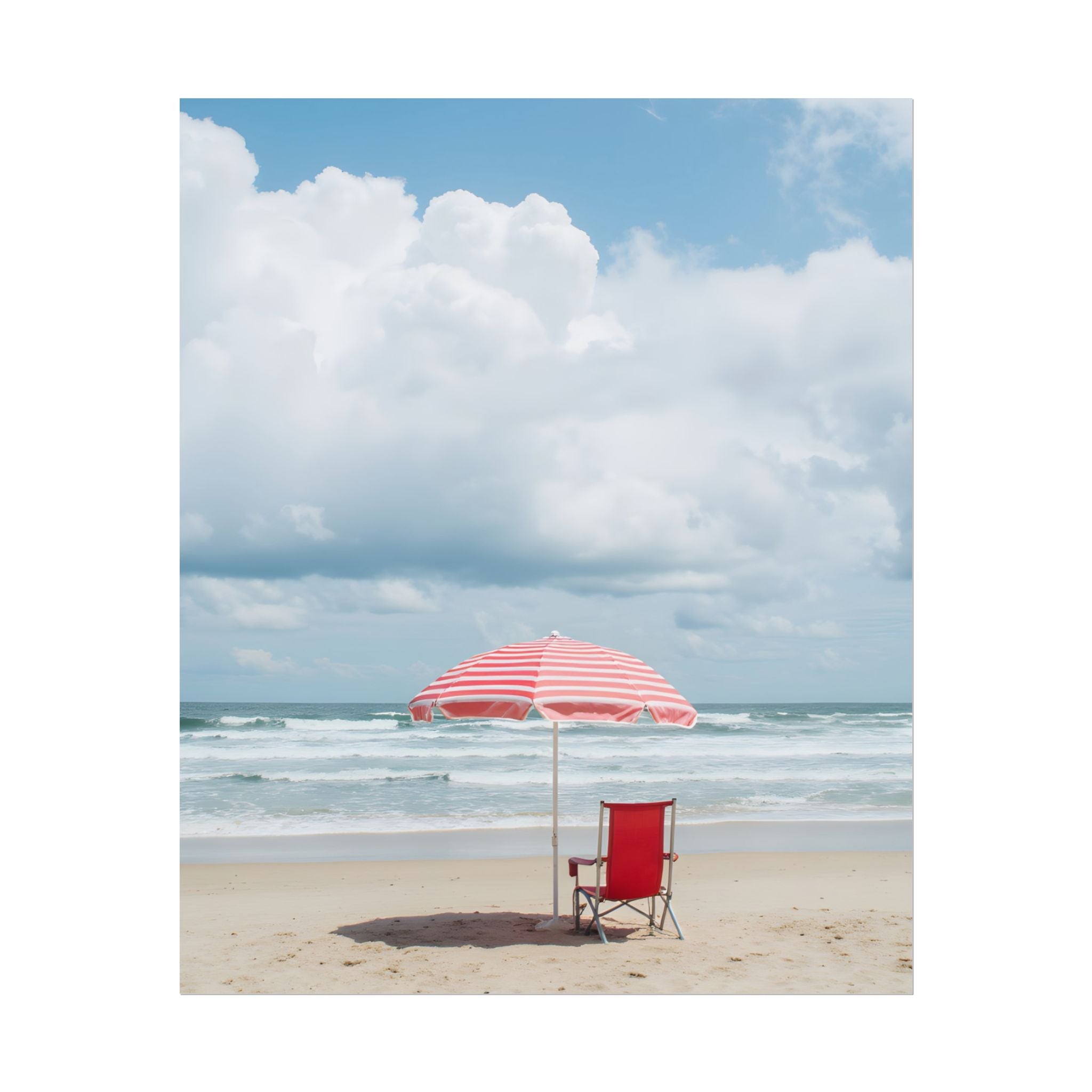 Sun-drenched beach memory with beach chair and umbrella - Poster
