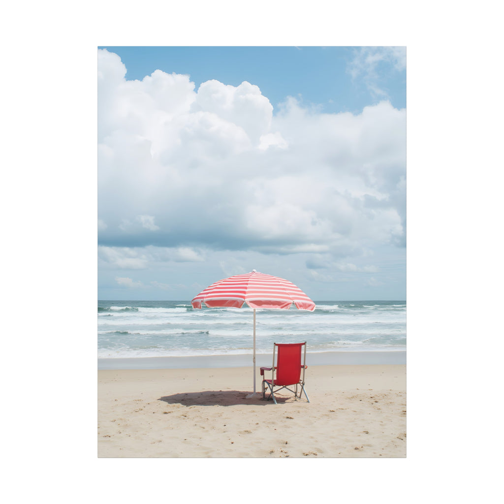 Sun-drenched beach memory with beach chair and umbrella Canvas Wall Art - Stretched Canvas