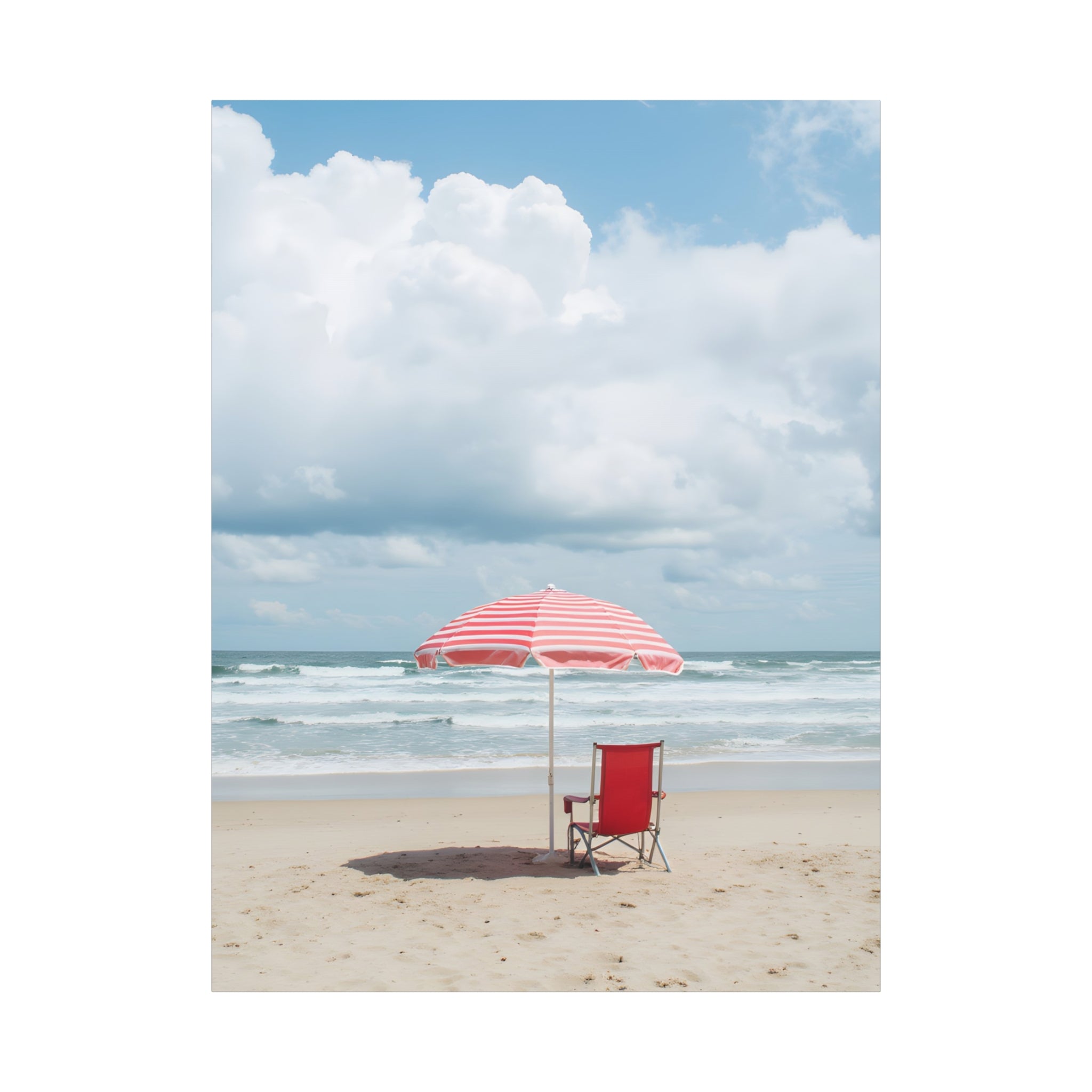 Sun-drenched beach memory with beach chair and umbrella Canvas Wall Art - Stretched Canvas