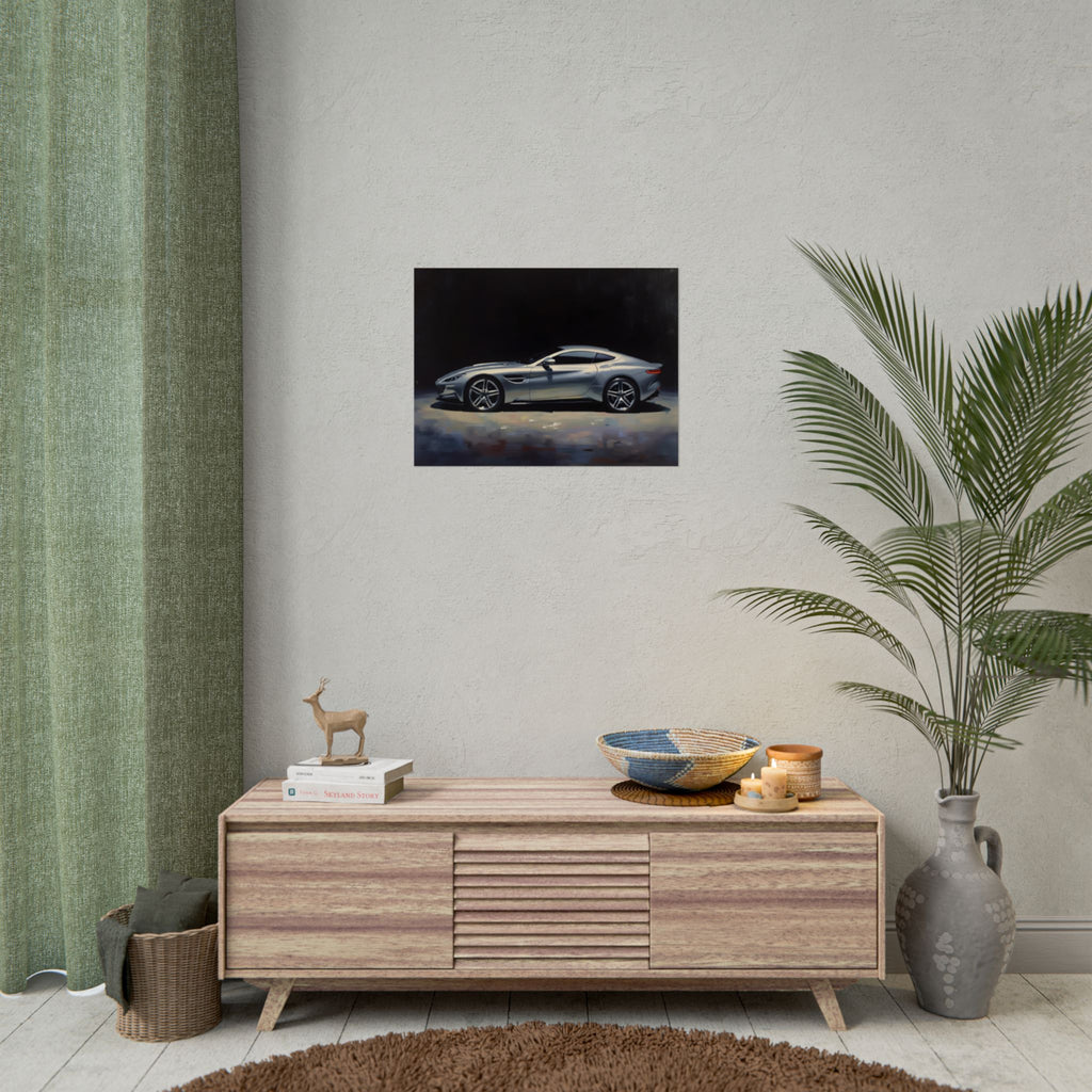 Sports Car Poster - Silver GT Automotive Art Print (Rolled Poster)