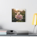 Butterfly on Pink Rose Wall Art - Stretched Canvas