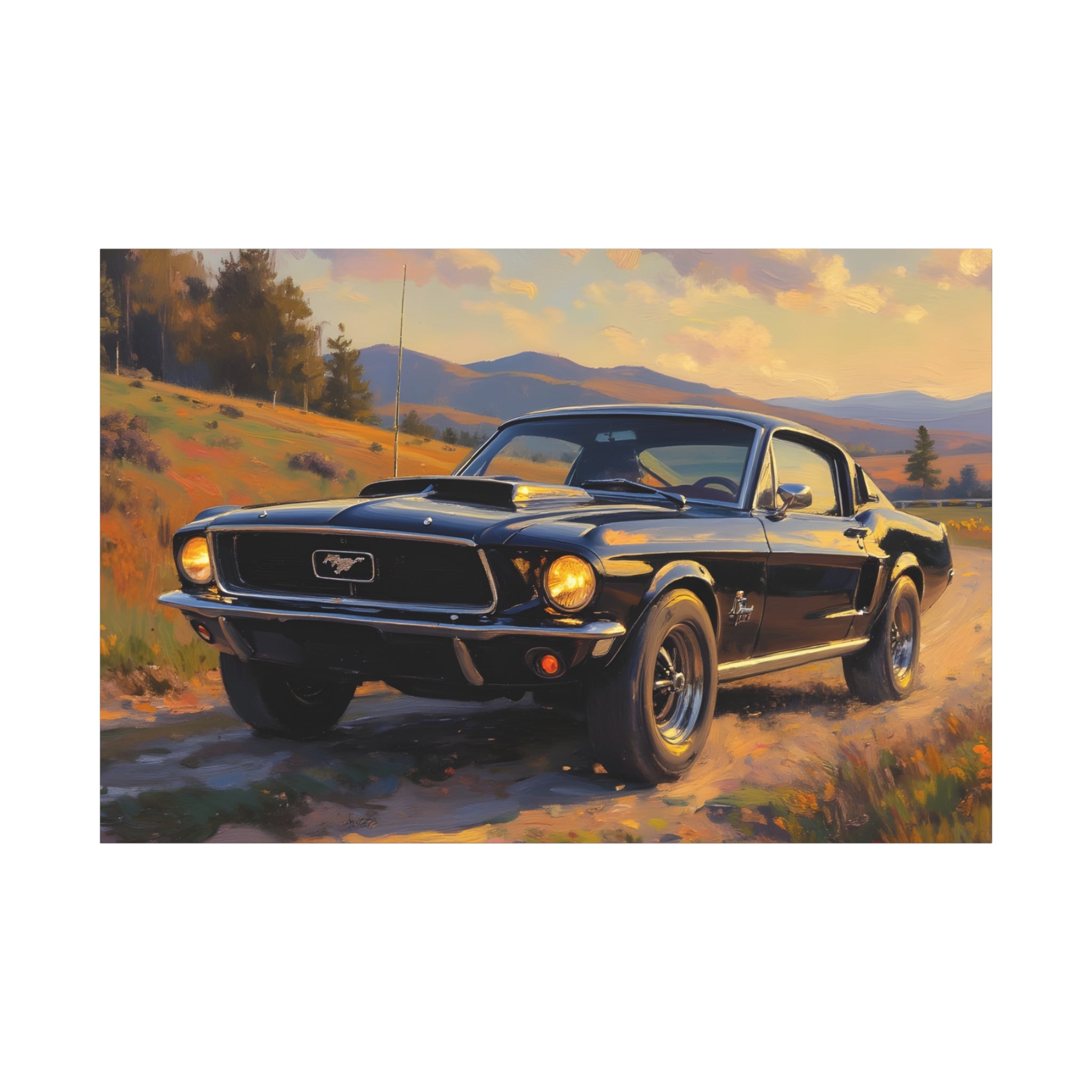 Vintage Mustang Sunset Wall Art - Classic Muscle Car - Stretched Canvas