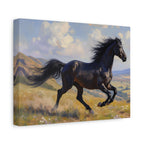 Running Black Stallion Wall Art - Horse Painting - Stretched Canvas