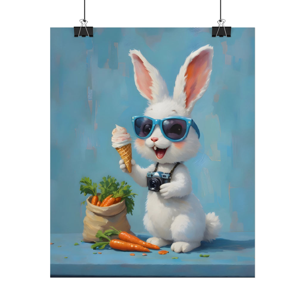 Blue Bunny Poster - Cute Sunglasses Rabbit Rolled Art Print