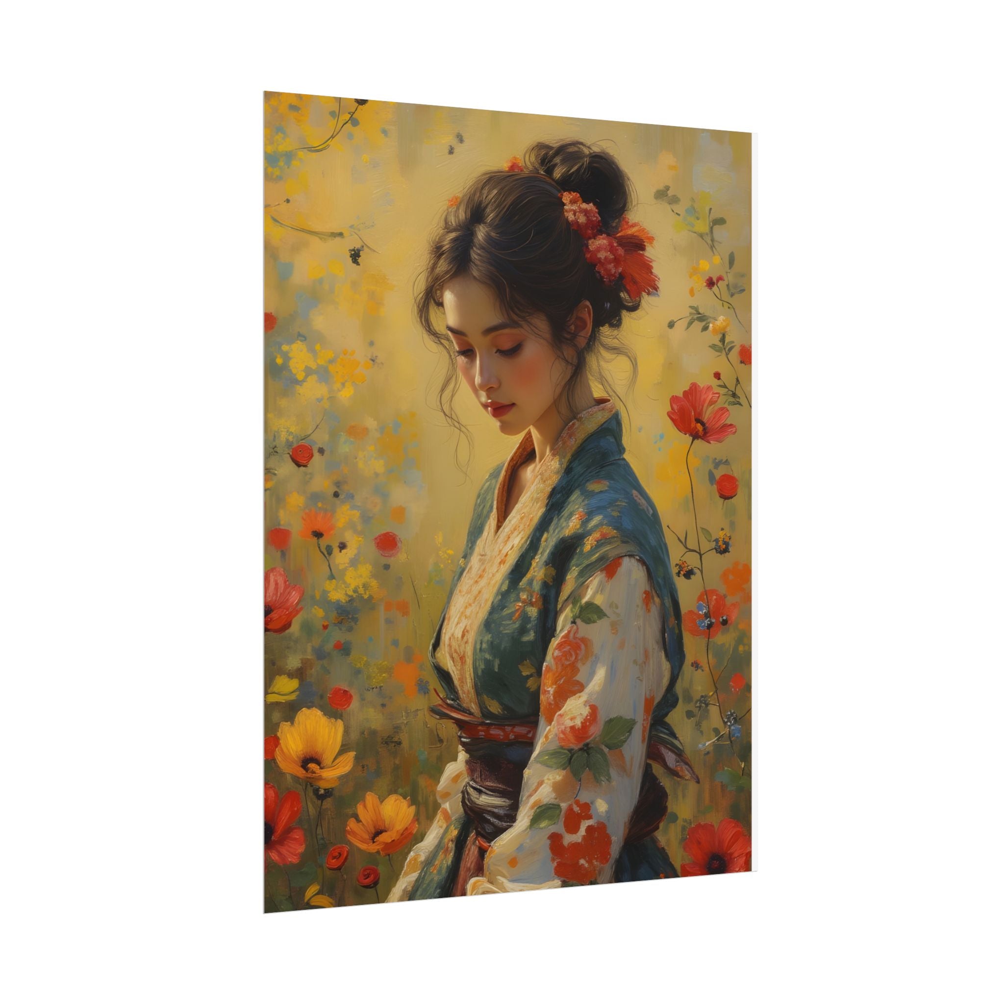 Asian Floral Lady Wall Art - Poster