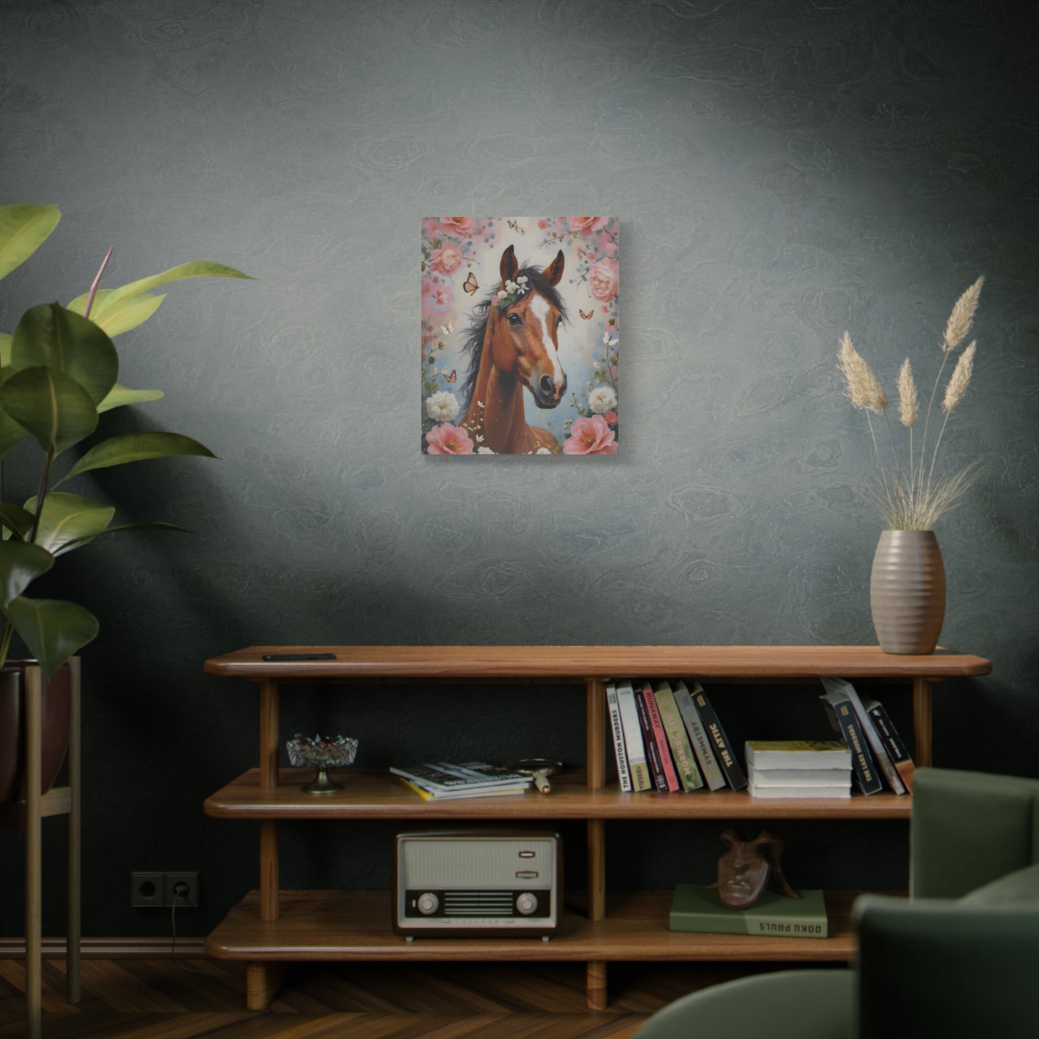 Floral Horse Portrait Canvas — Matte Stretched Wall Art