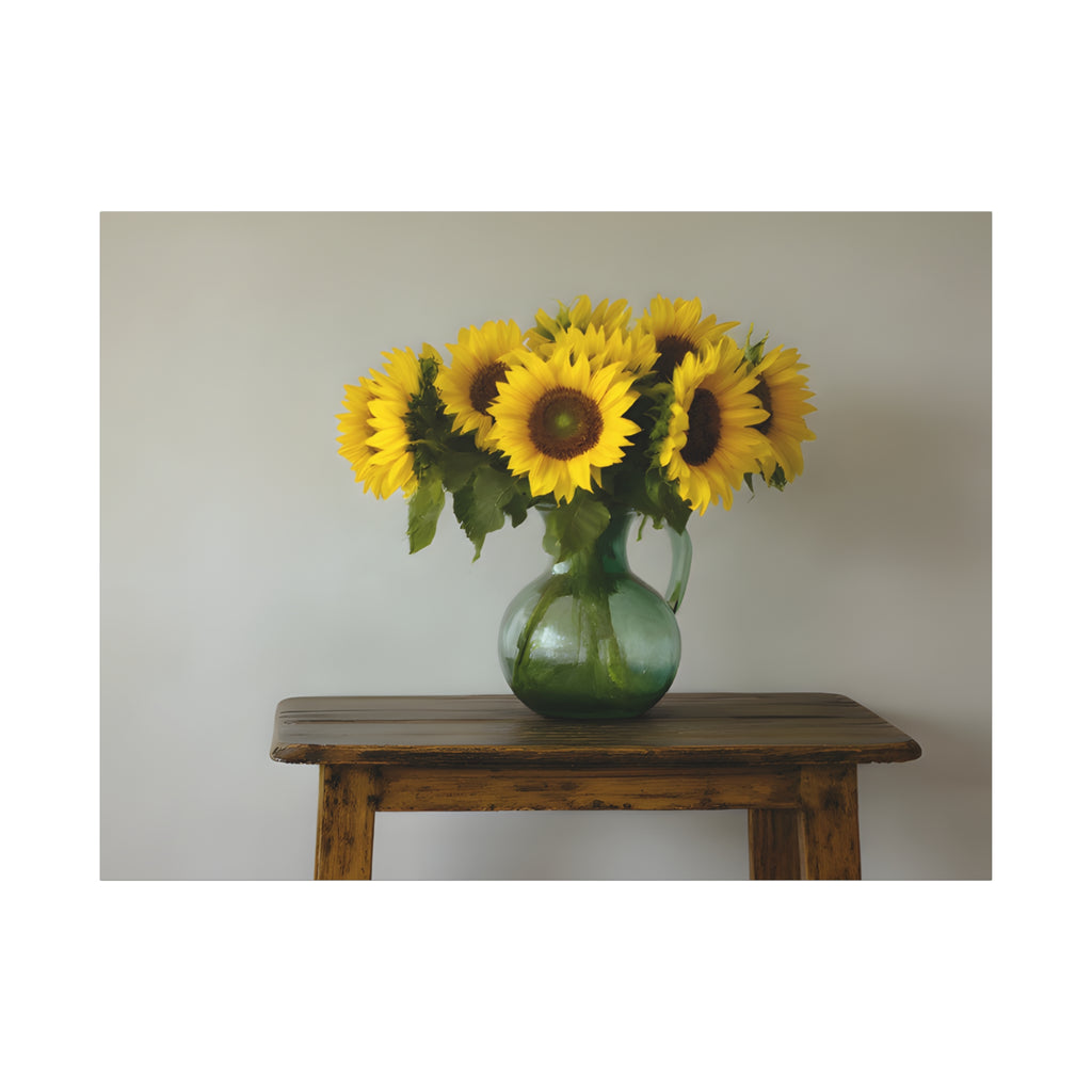Sunflowers in Green Pitcher Wall Art - Stretched Canvas