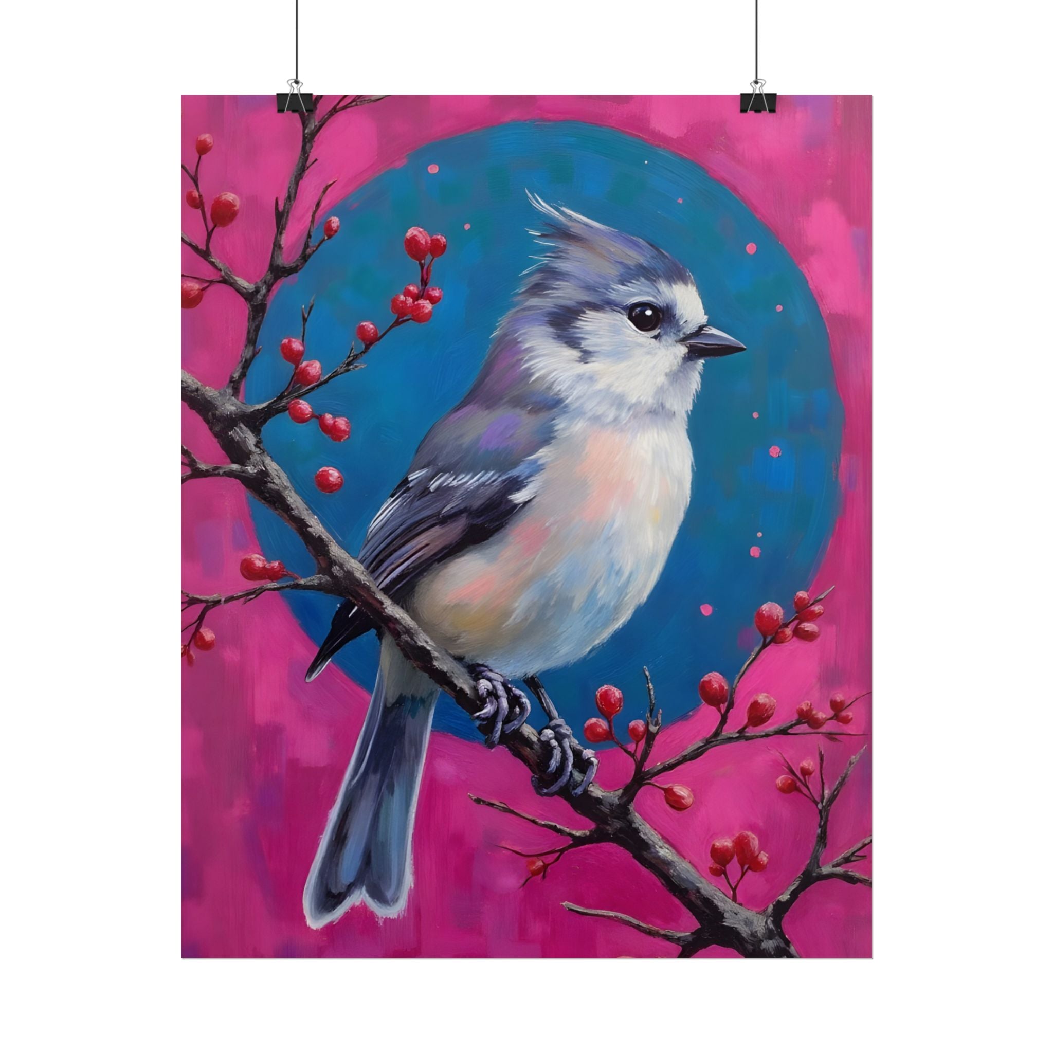 Blue jay on a holly branch Wall Art - Poster