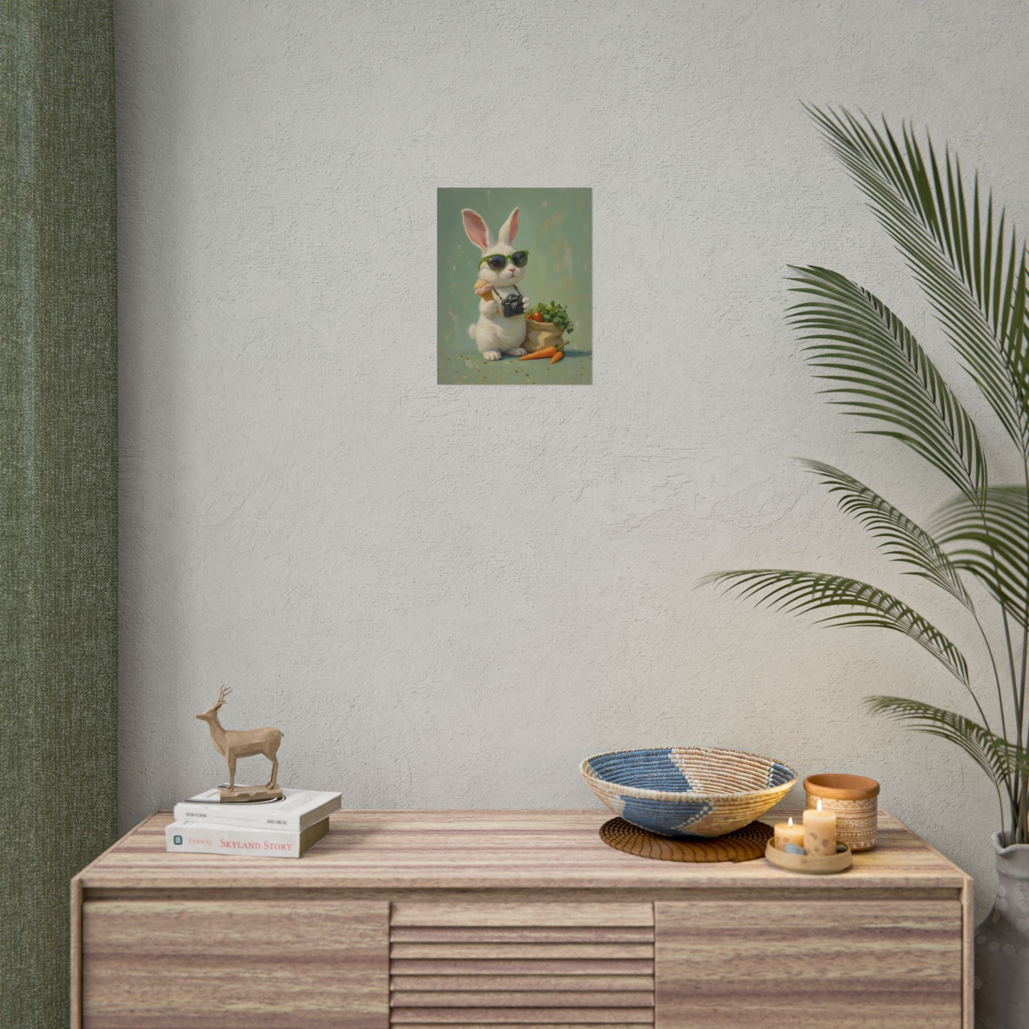 Green Bunny Rolled Poster — Cool Bunny with Camera Art Print