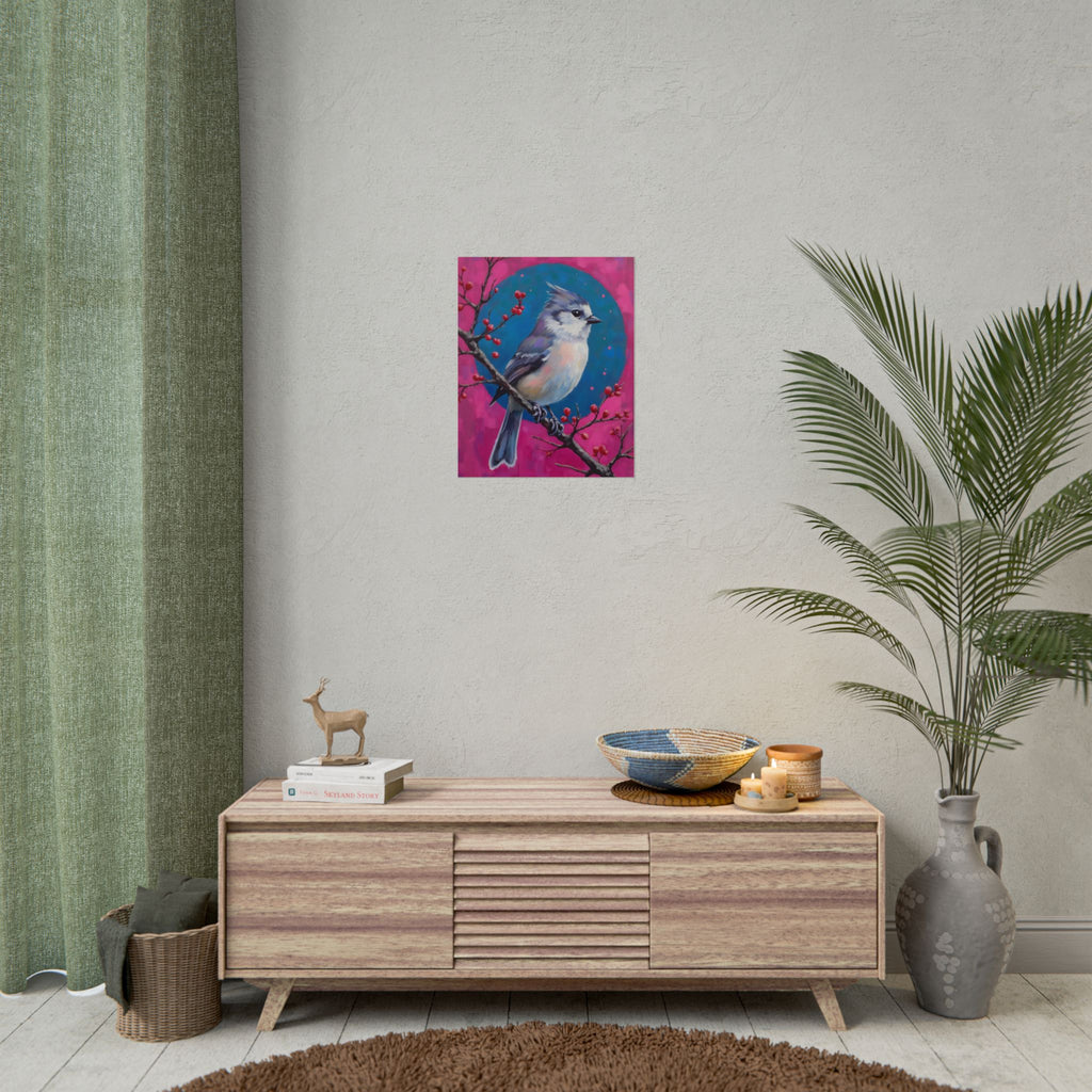Blue jay on a holly branch Wall Art - Poster