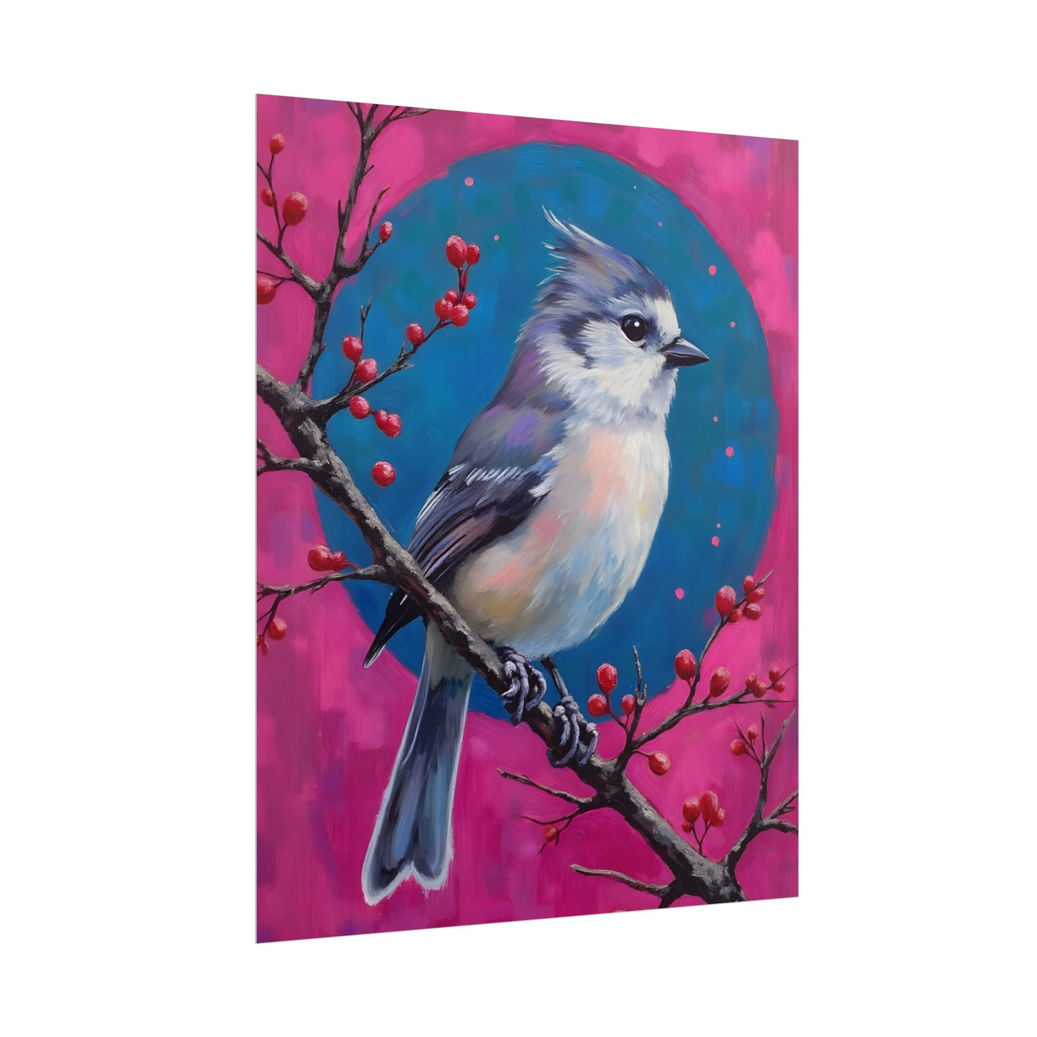 Blue jay on a holly branch Wall Art - Poster