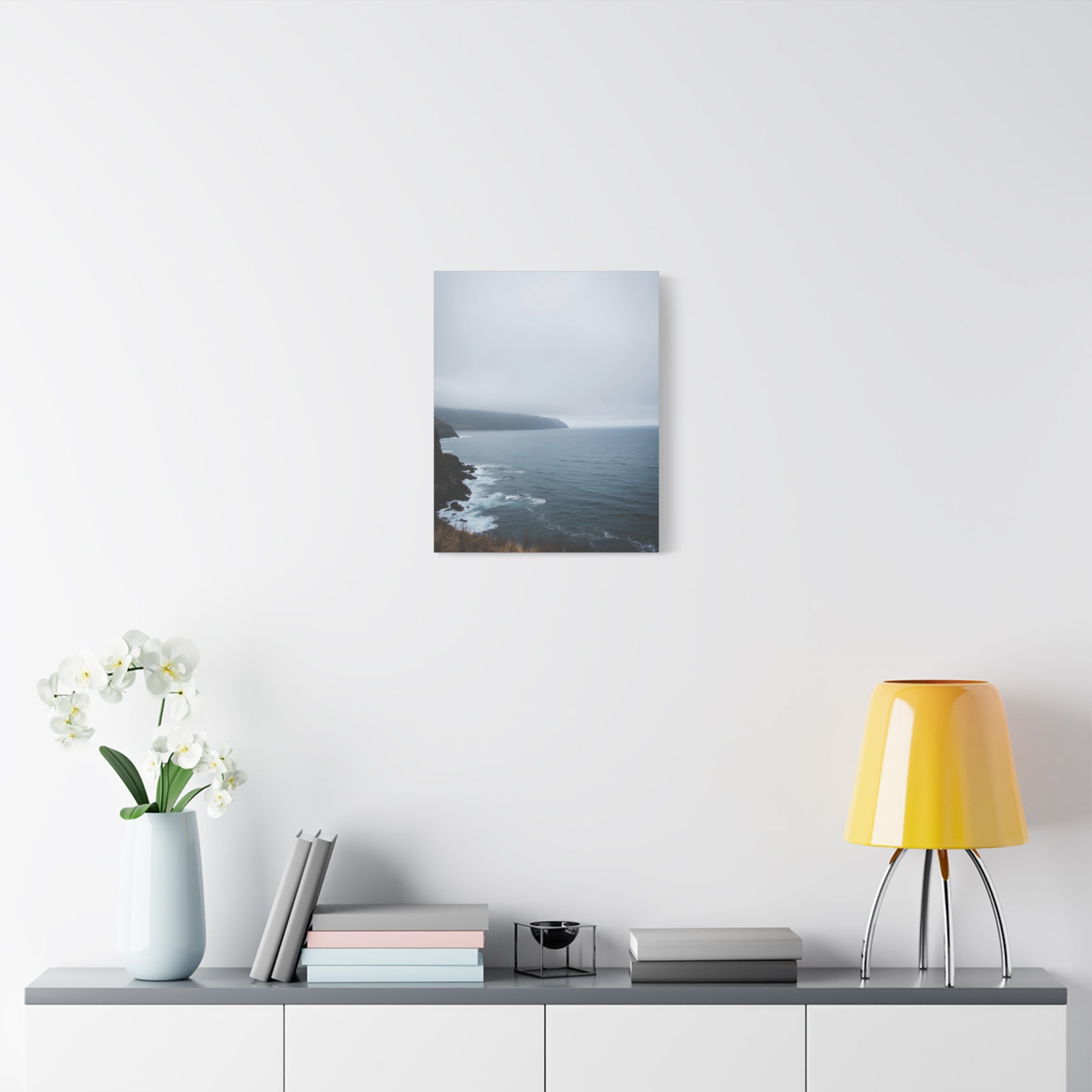Foggy Coastal Cliff Wall Art  - Stretched Canvas