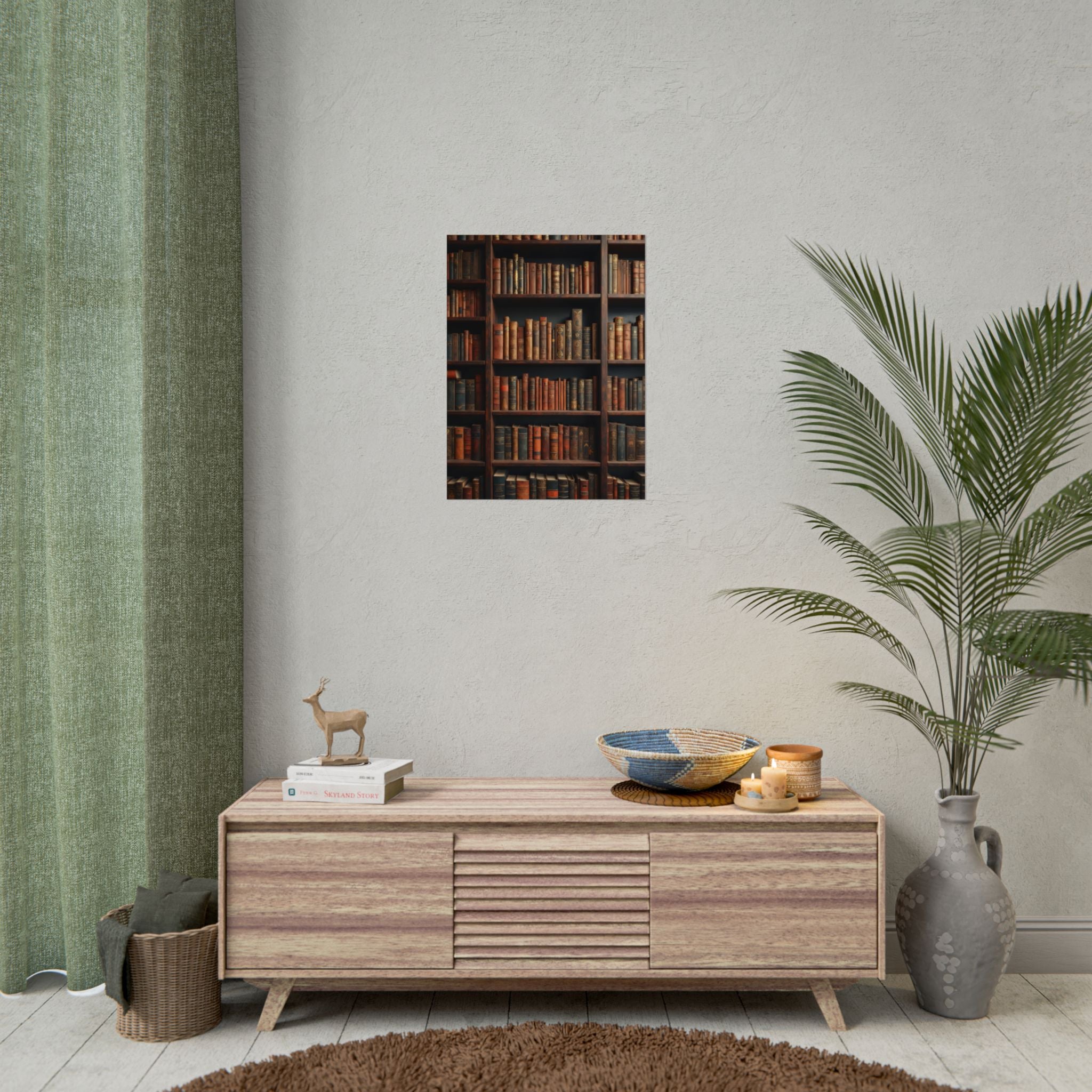 Vintage Library Bookshelf Rolled Poster - Antique Bookshop Wall Art