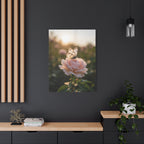 Butterfly on Pink Rose Wall Art - Stretched Canvas