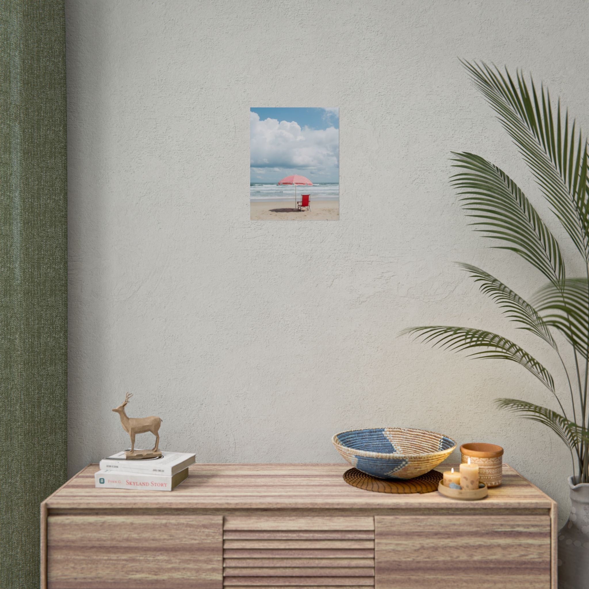 Sun-drenched beach memory with beach chair and umbrella - Poster