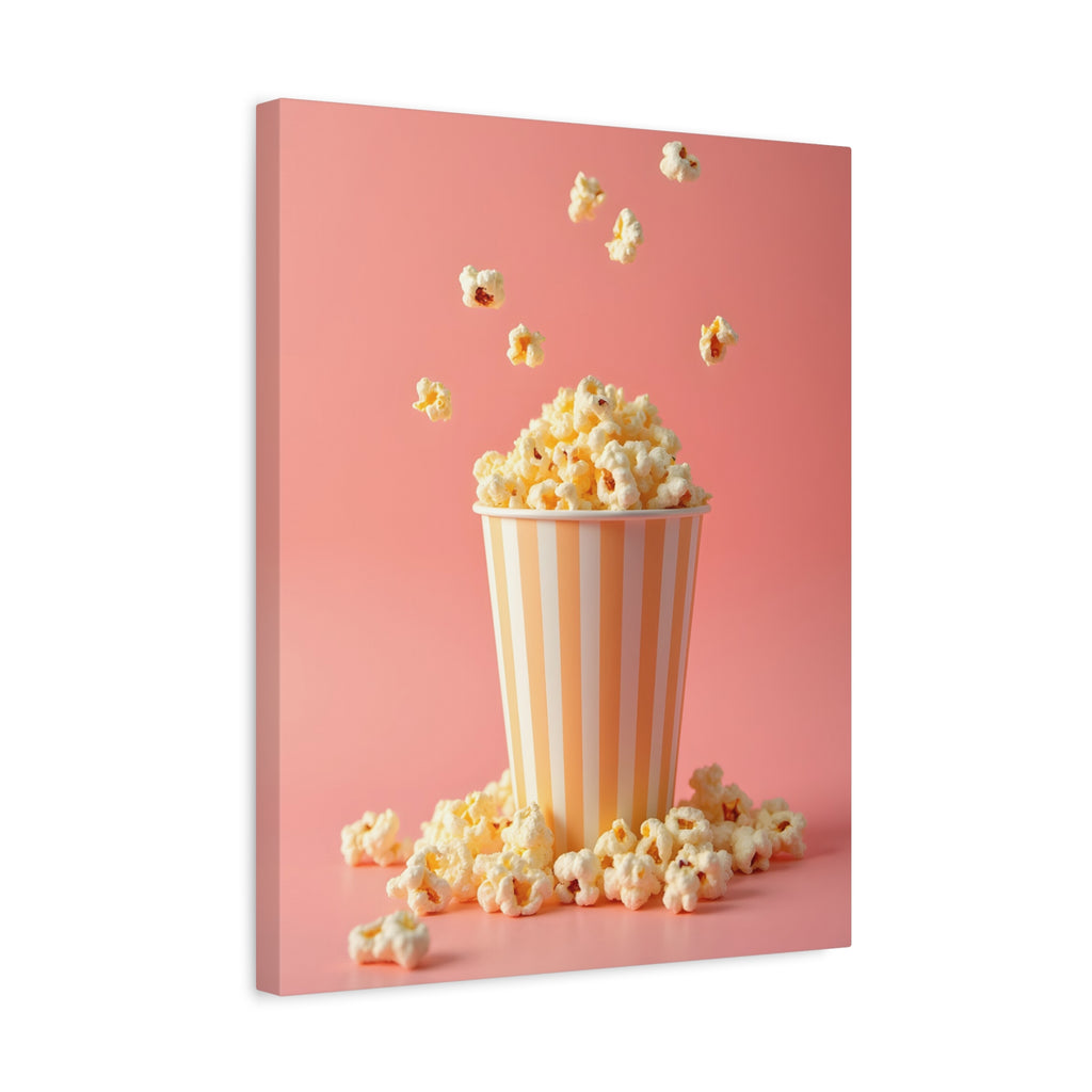 Popcorn with a pink background Wall Art - Stretched Canvas