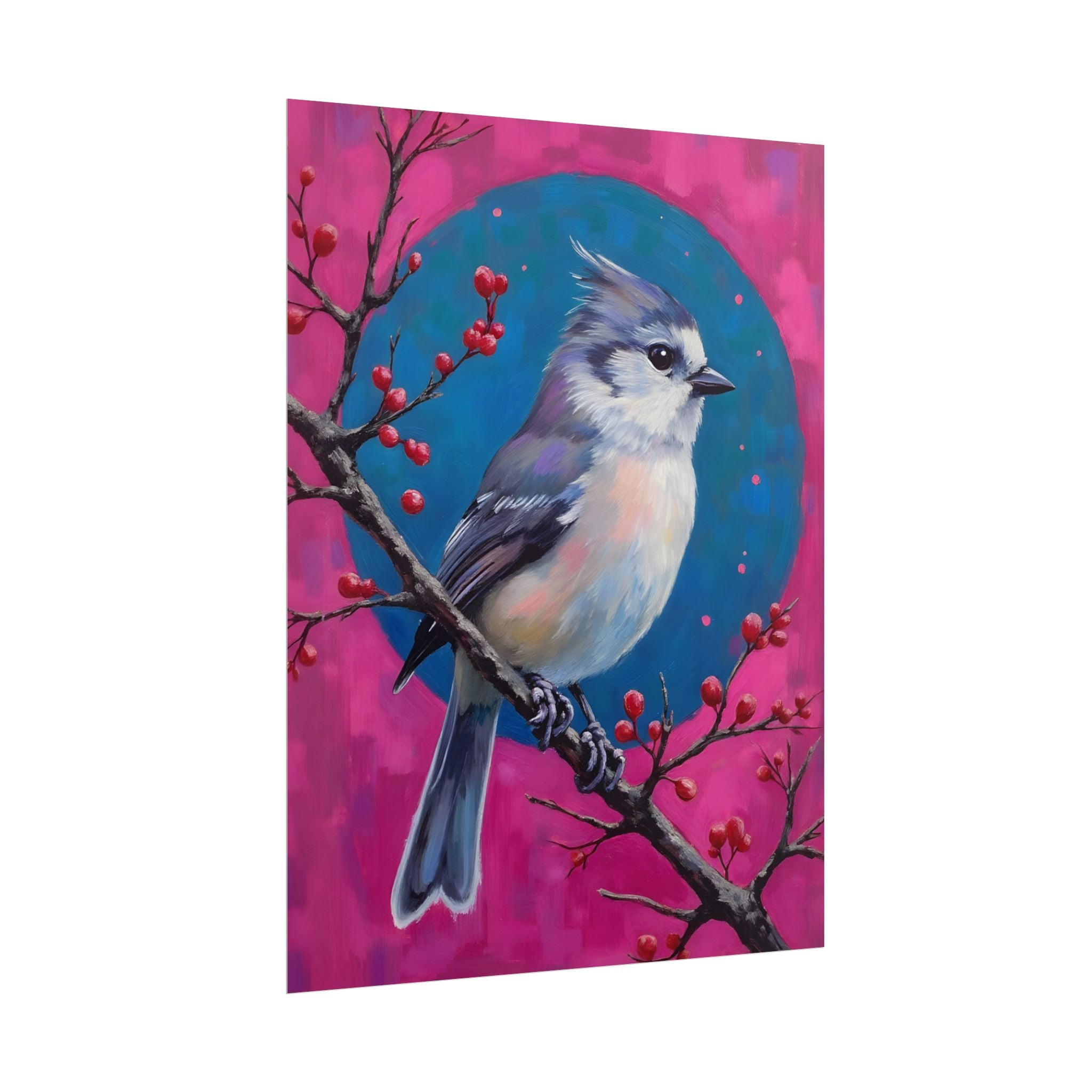 Blue jay on a holly branch Wall Art - Poster