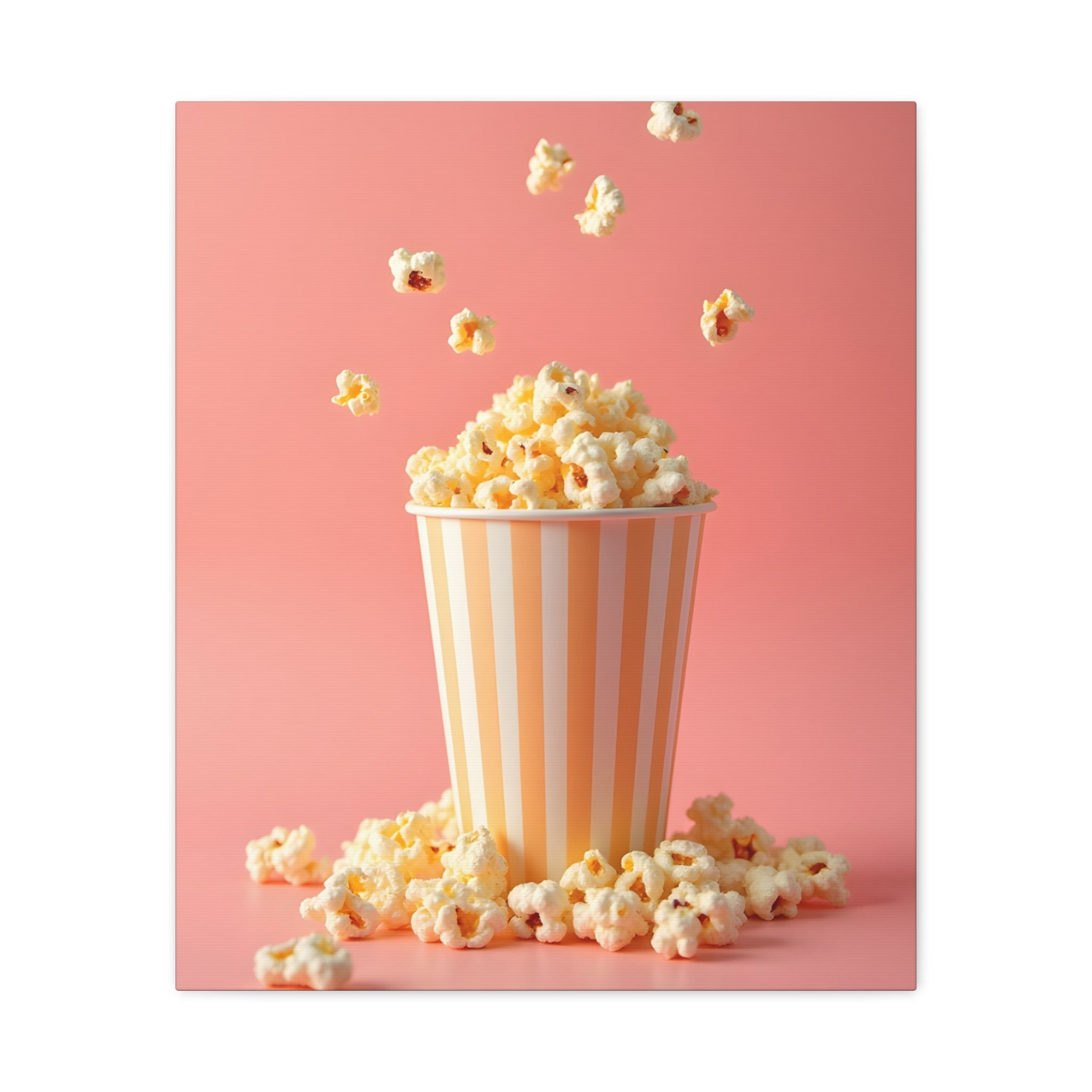 Popcorn with a pink background Wall Art - Stretched Canvas