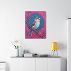 Blue jay on a holly branch Wall Art - Stretched Canvas