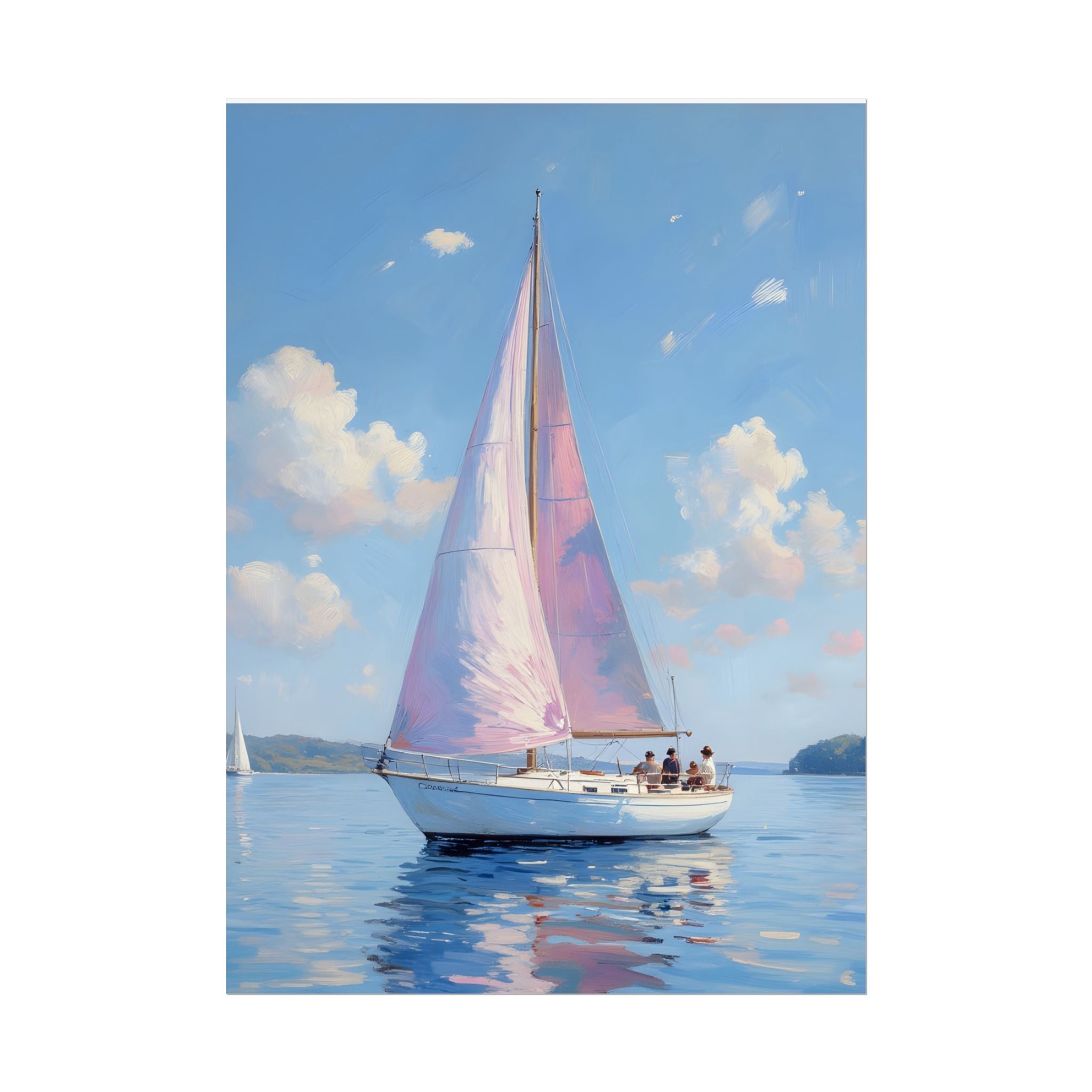 Sailing boat on calm water with pink accents - Poster