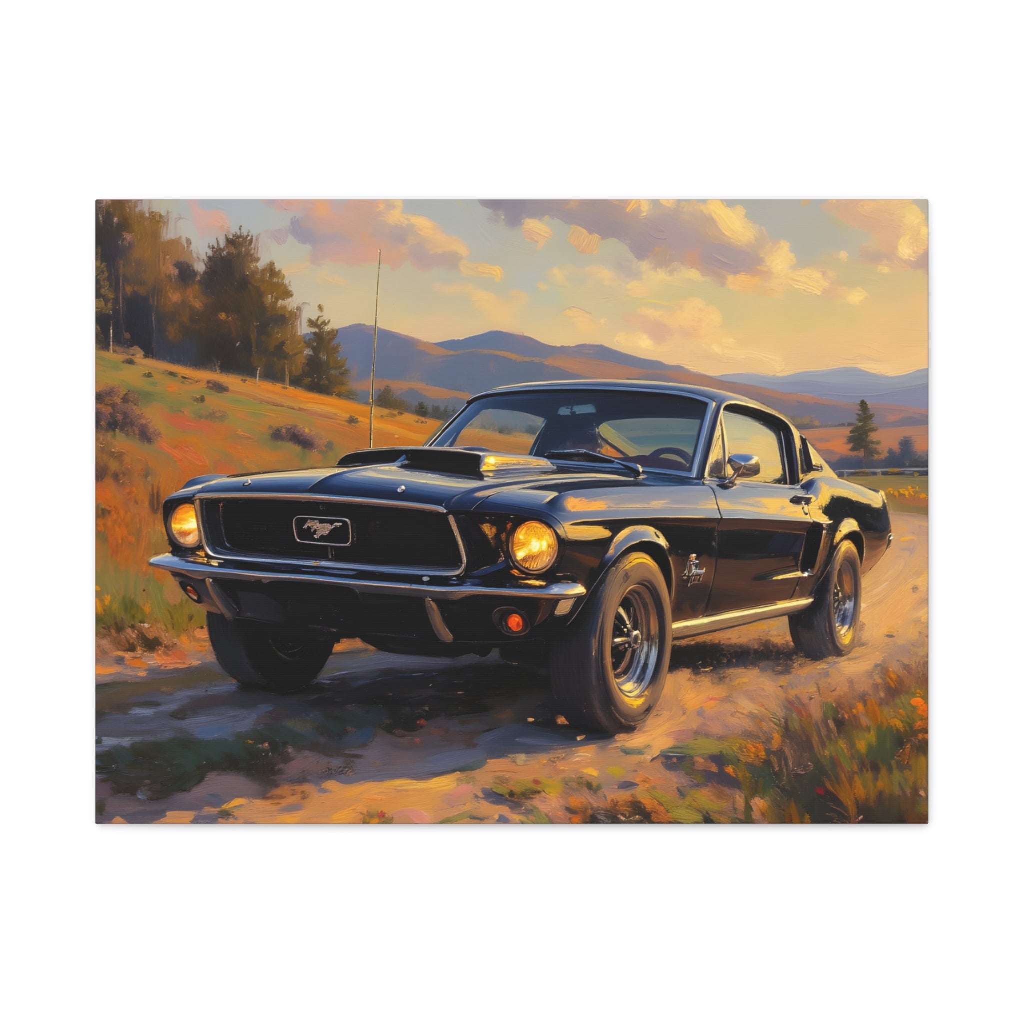 Vintage Mustang Sunset Wall Art - Classic Muscle Car - Stretched Canvas