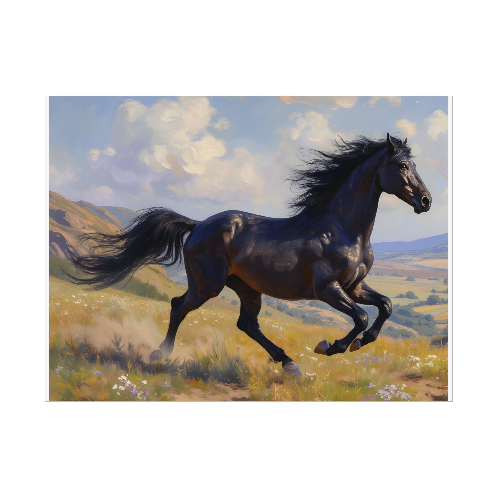 Running Black Stallion Wall Art - Horse Painting - Poster