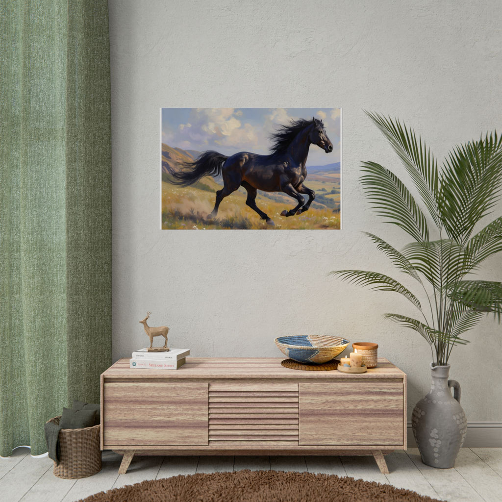 Running Black Stallion Wall Art - Horse Painting - Poster