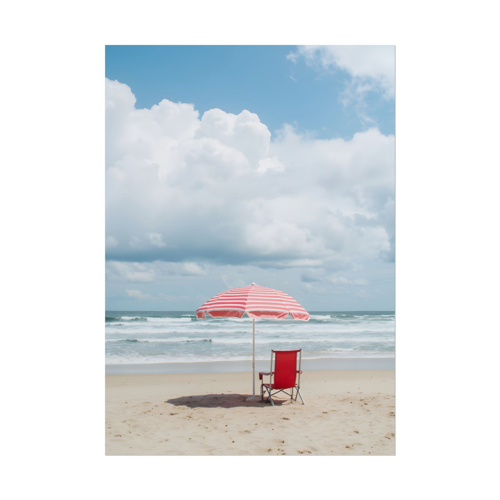 Sun-drenched beach memory with beach chair and umbrella - Poster