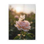Butterfly on Pink Rose Wall Art - Stretched Canvas