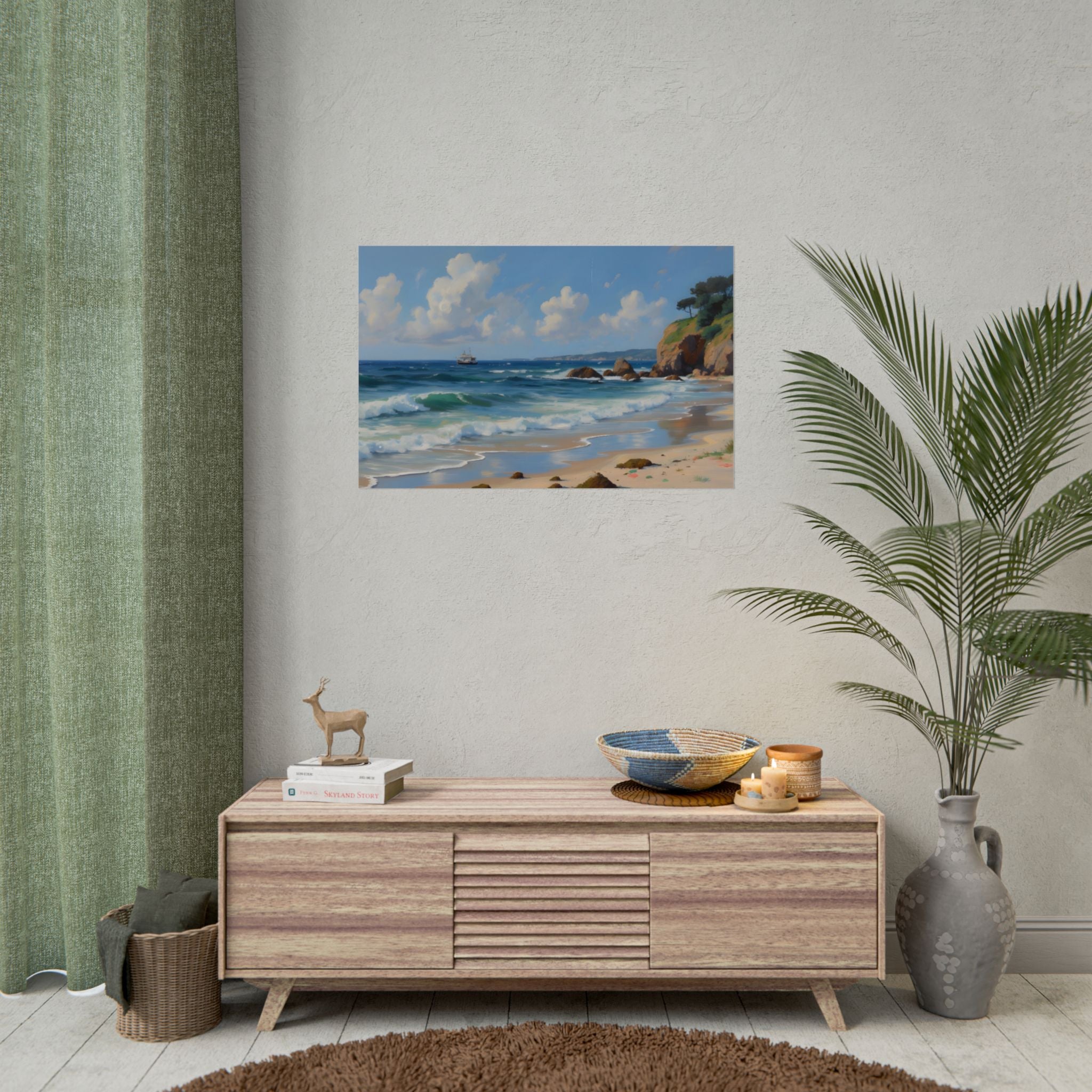 Coastal Seascape Poster - Rolled Beach Print, Ocean Waves Wall Art