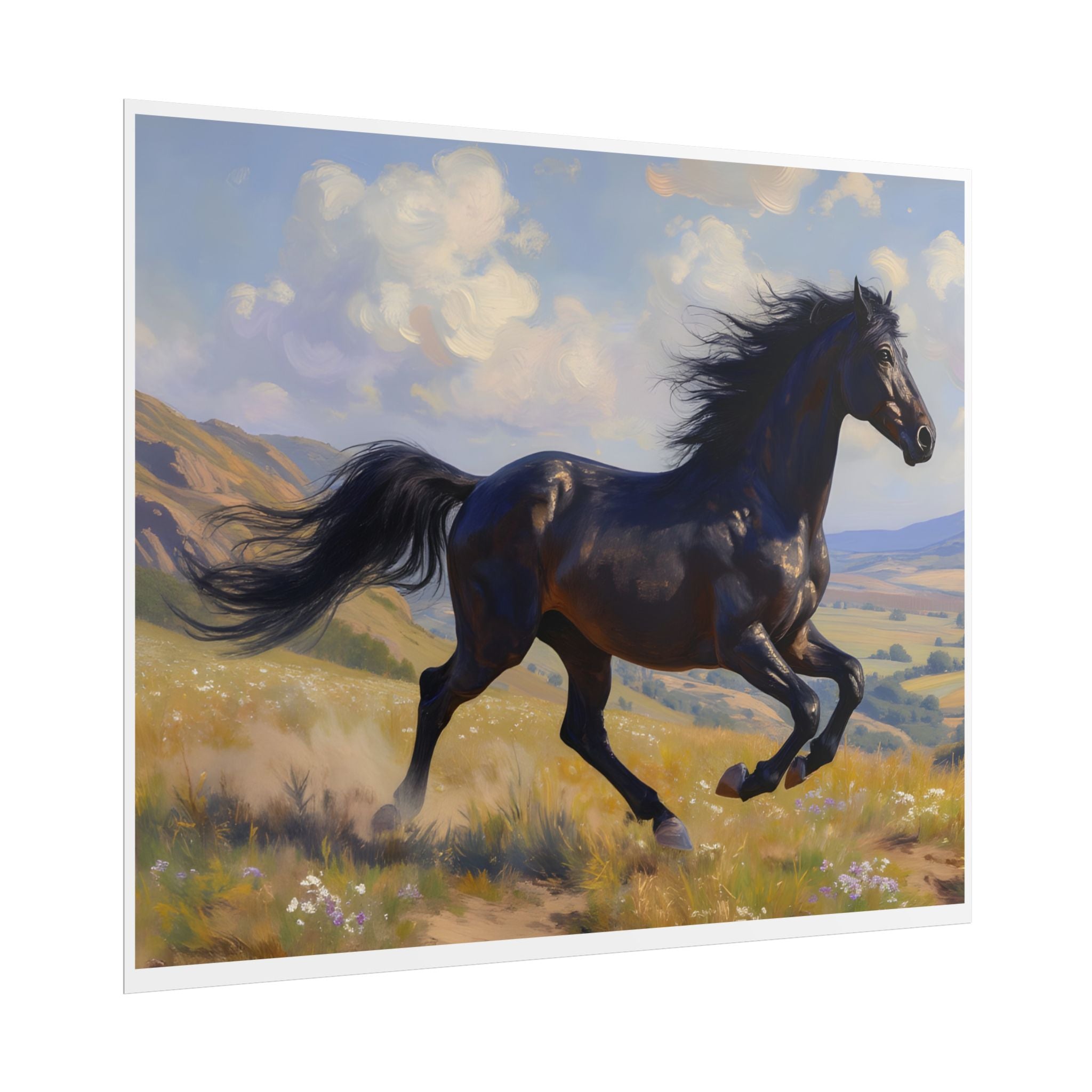 Running Black Stallion Wall Art - Horse Painting - Poster