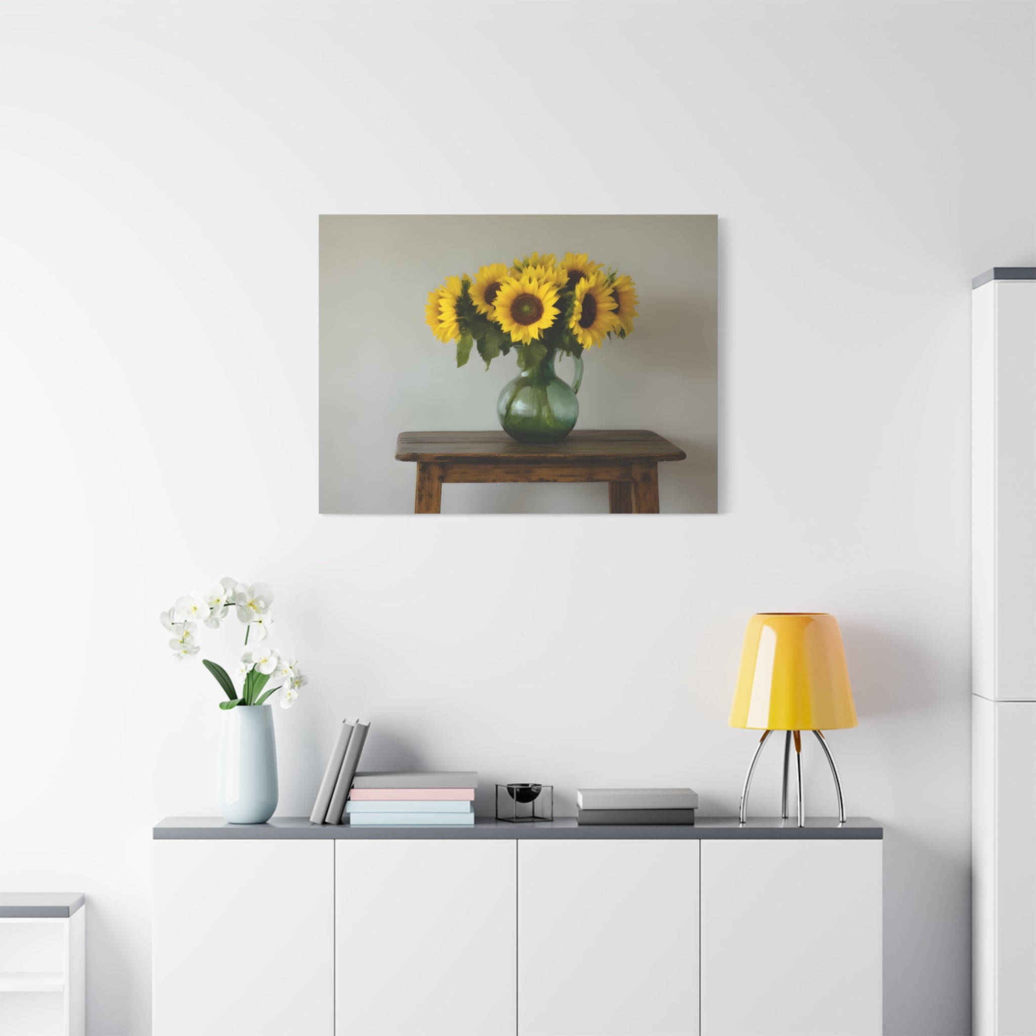 Sunflowers in Green Pitcher Wall Art - Stretched Canvas