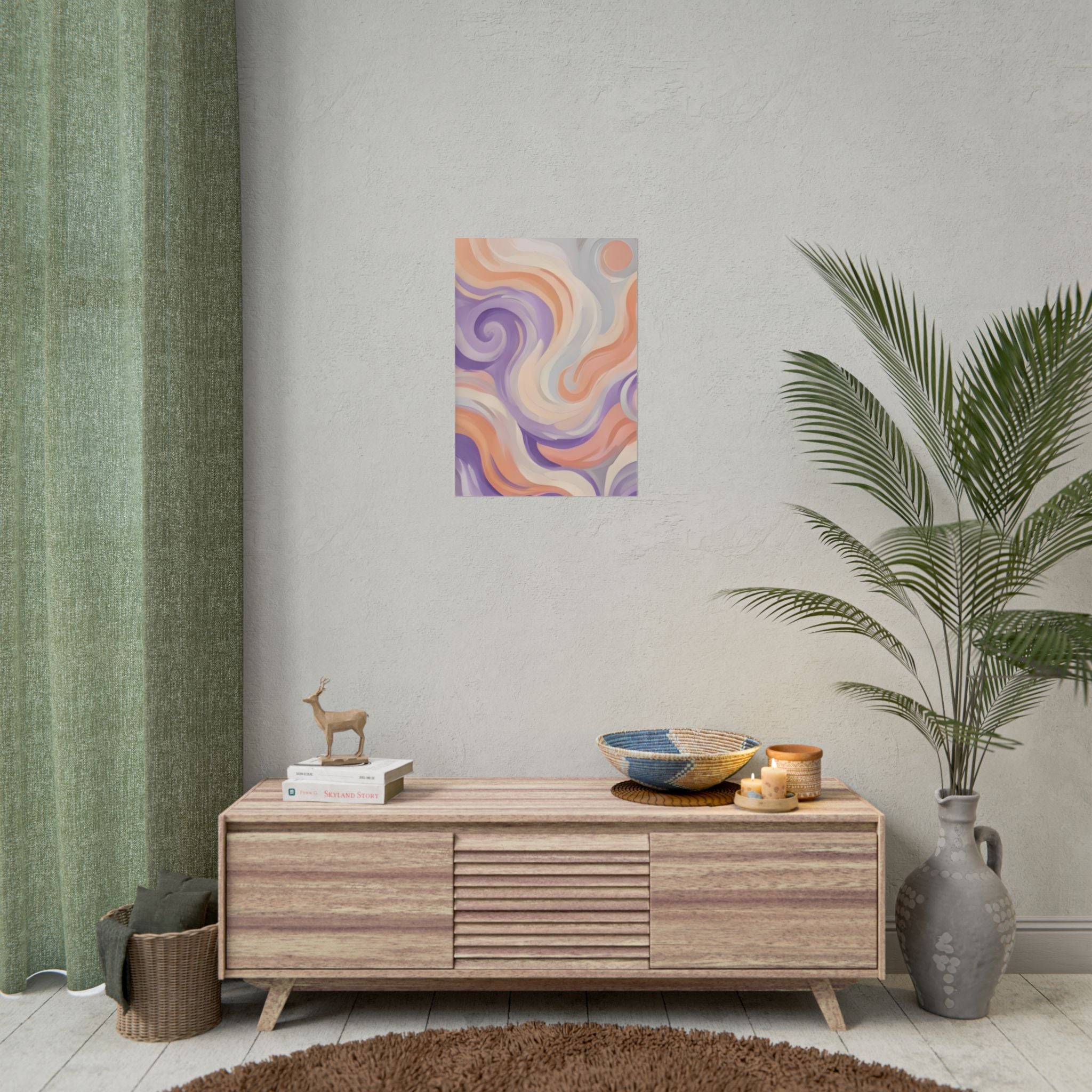 Abstract Swirl Poster - Peach & Lavender Fluid Art Rolled Wall Print