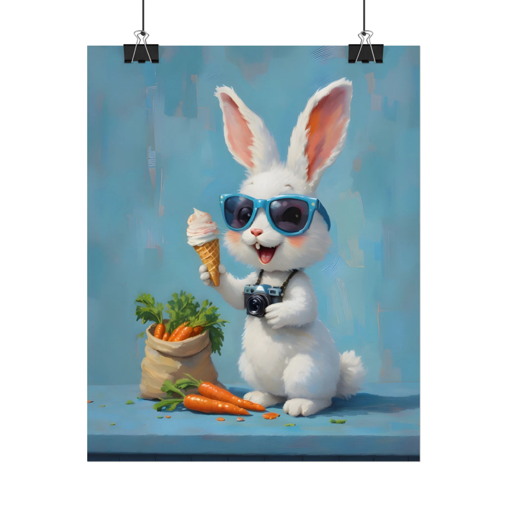 Blue Bunny Poster - Cute Sunglasses Rabbit Rolled Art Print