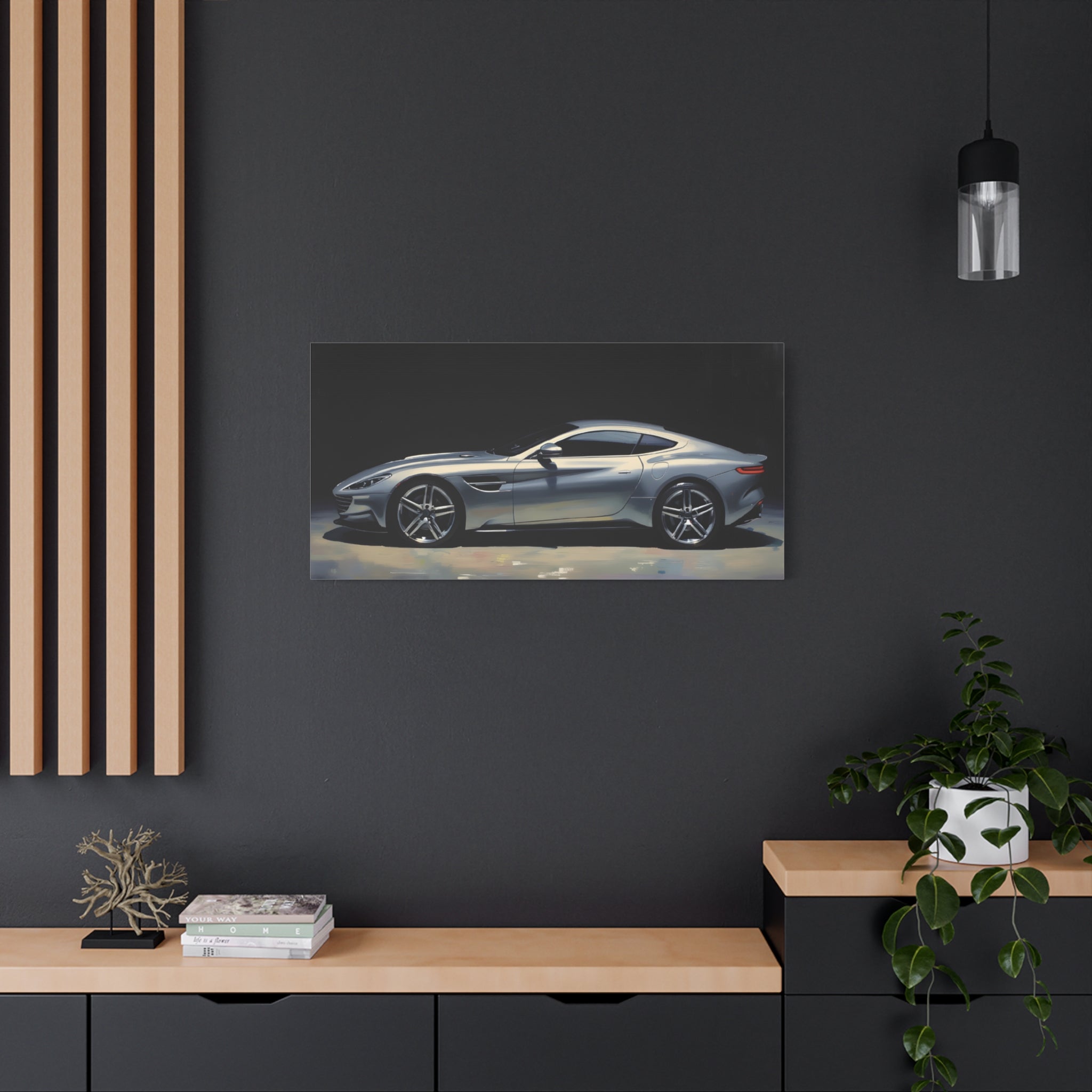 Silver Sports Car Matte Canvas Print — Modern Automotive Wall Art