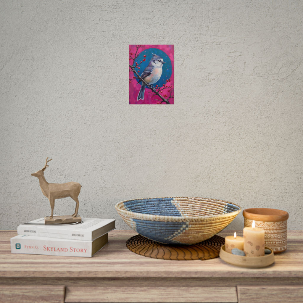 Blue jay on a holly branch Wall Art - Poster