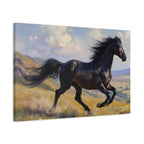 Running Black Stallion Wall Art - Horse Painting - Stretched Canvas
