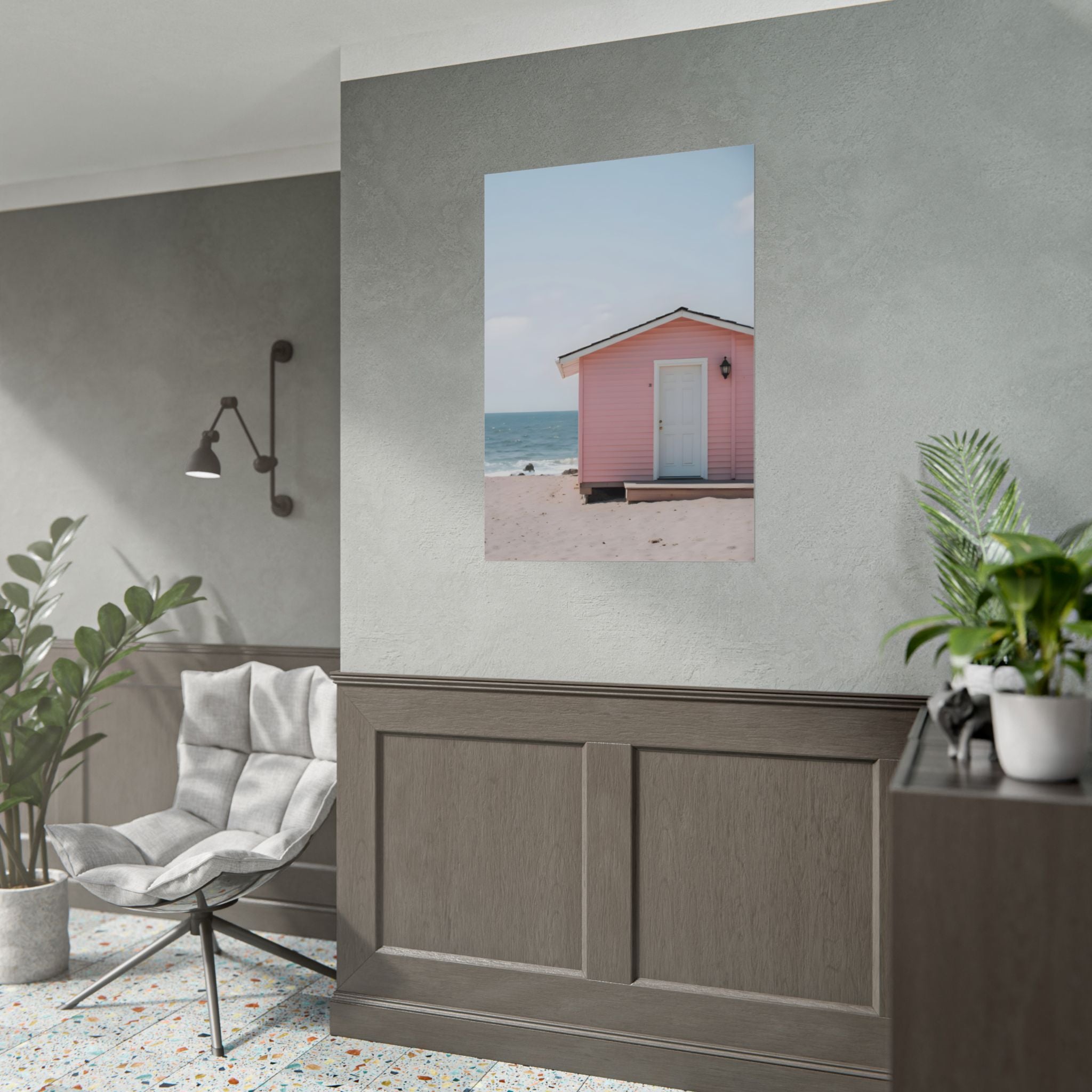 Pink Beach Cottage  Wall Art - Poster