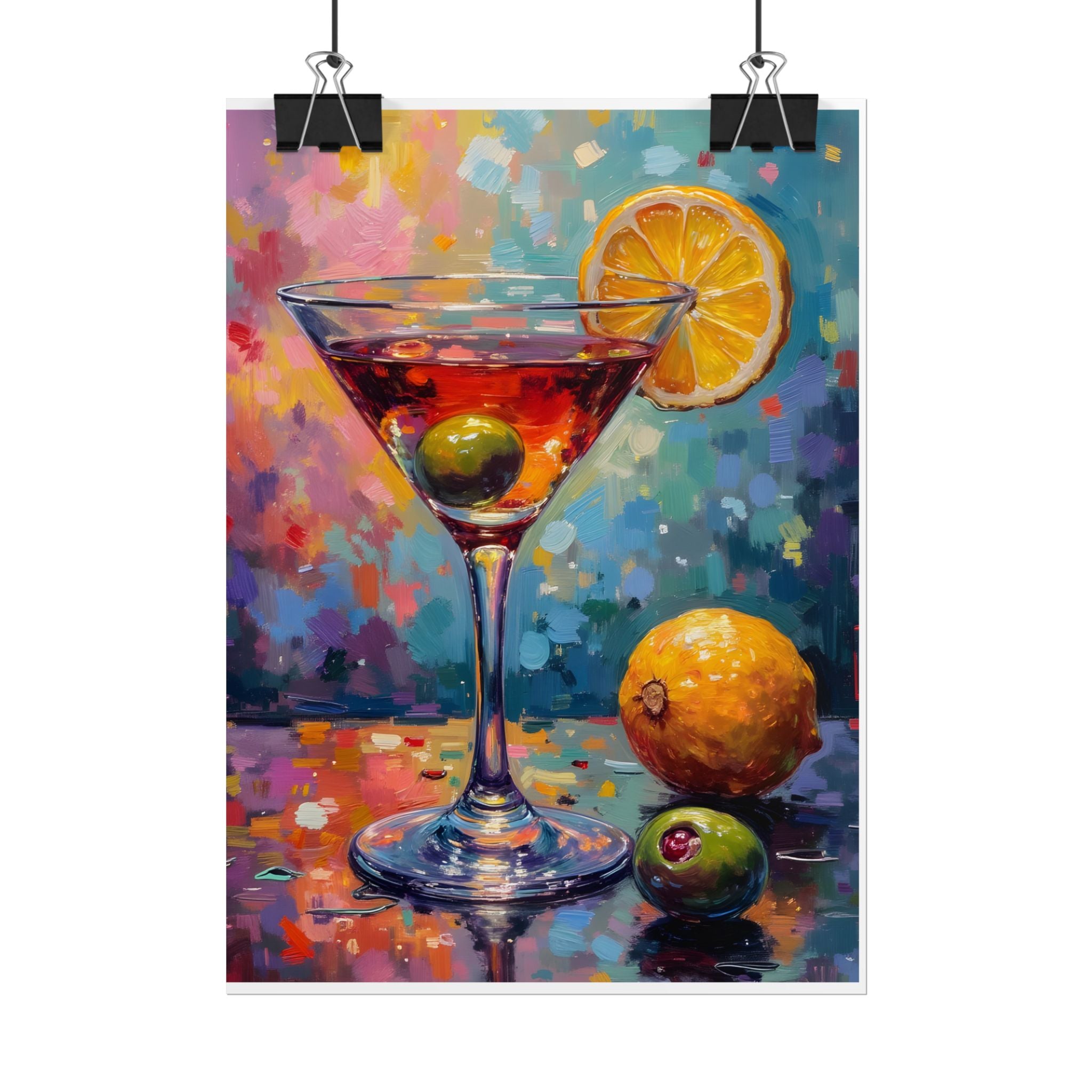 Colorful martini glass with lemon and olive Wall Art - Poster