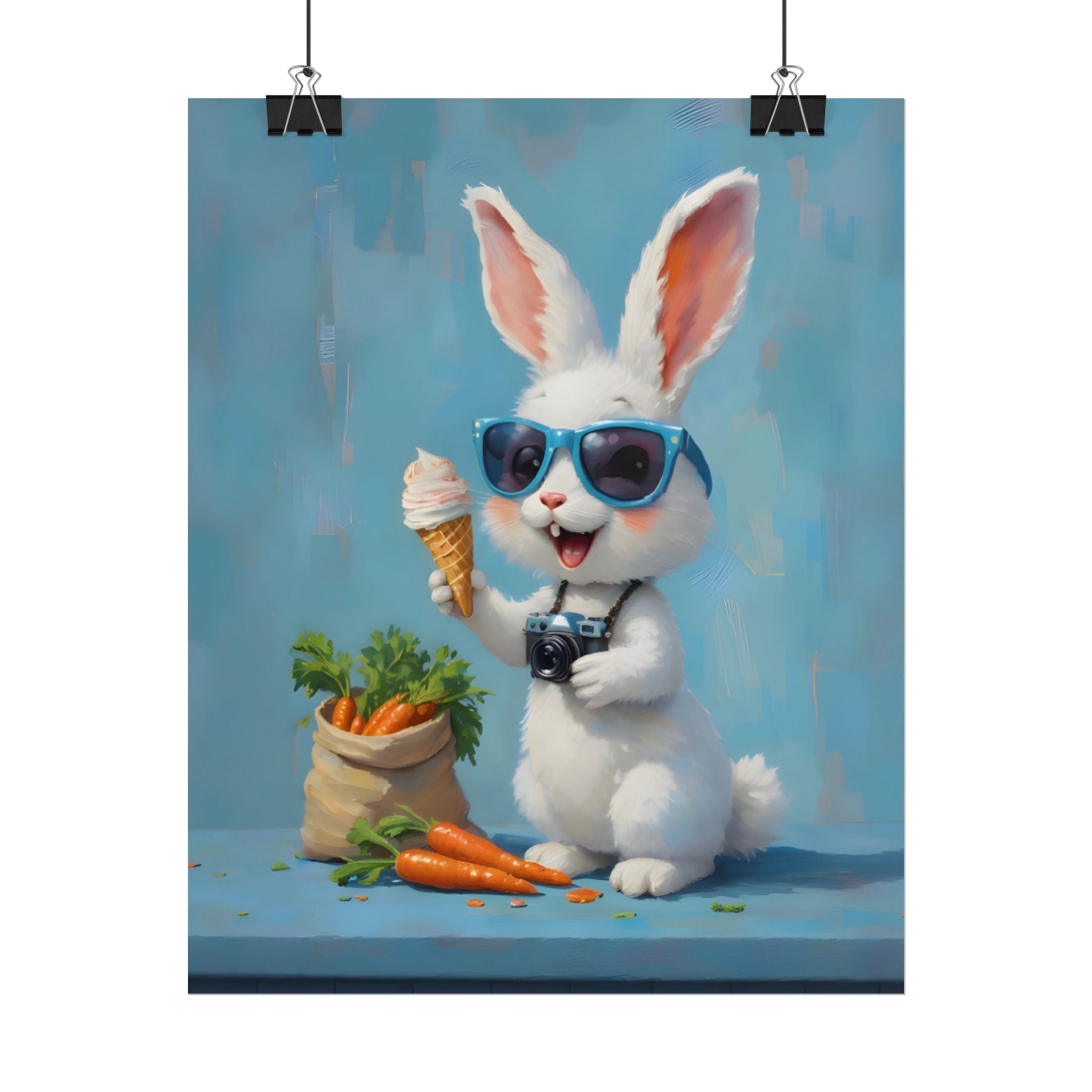 Blue Bunny Poster - Cute Sunglasses Rabbit Rolled Art Print